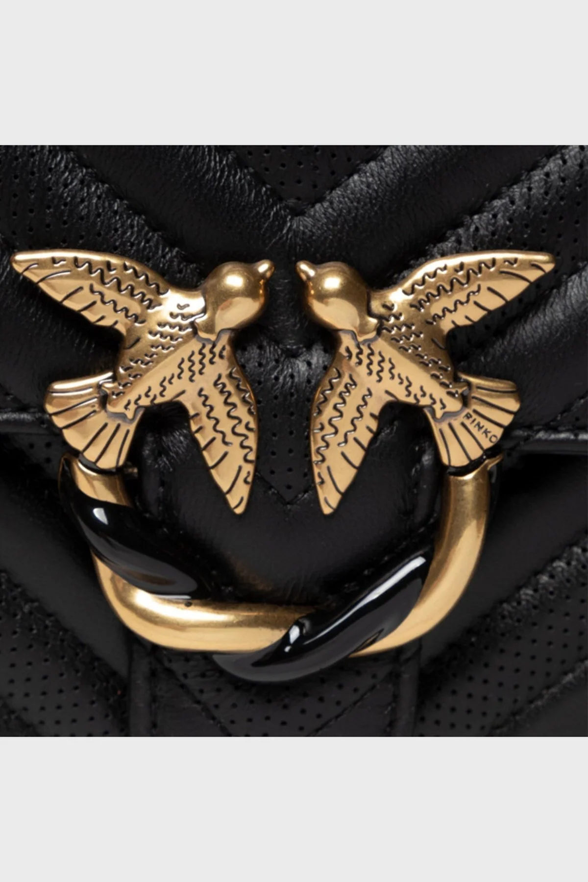 Pinko Logolu Zincir Askılı % 100 Deri Bayan Çanta 1P22KC Y7TA Z99Q SİYAH - 4