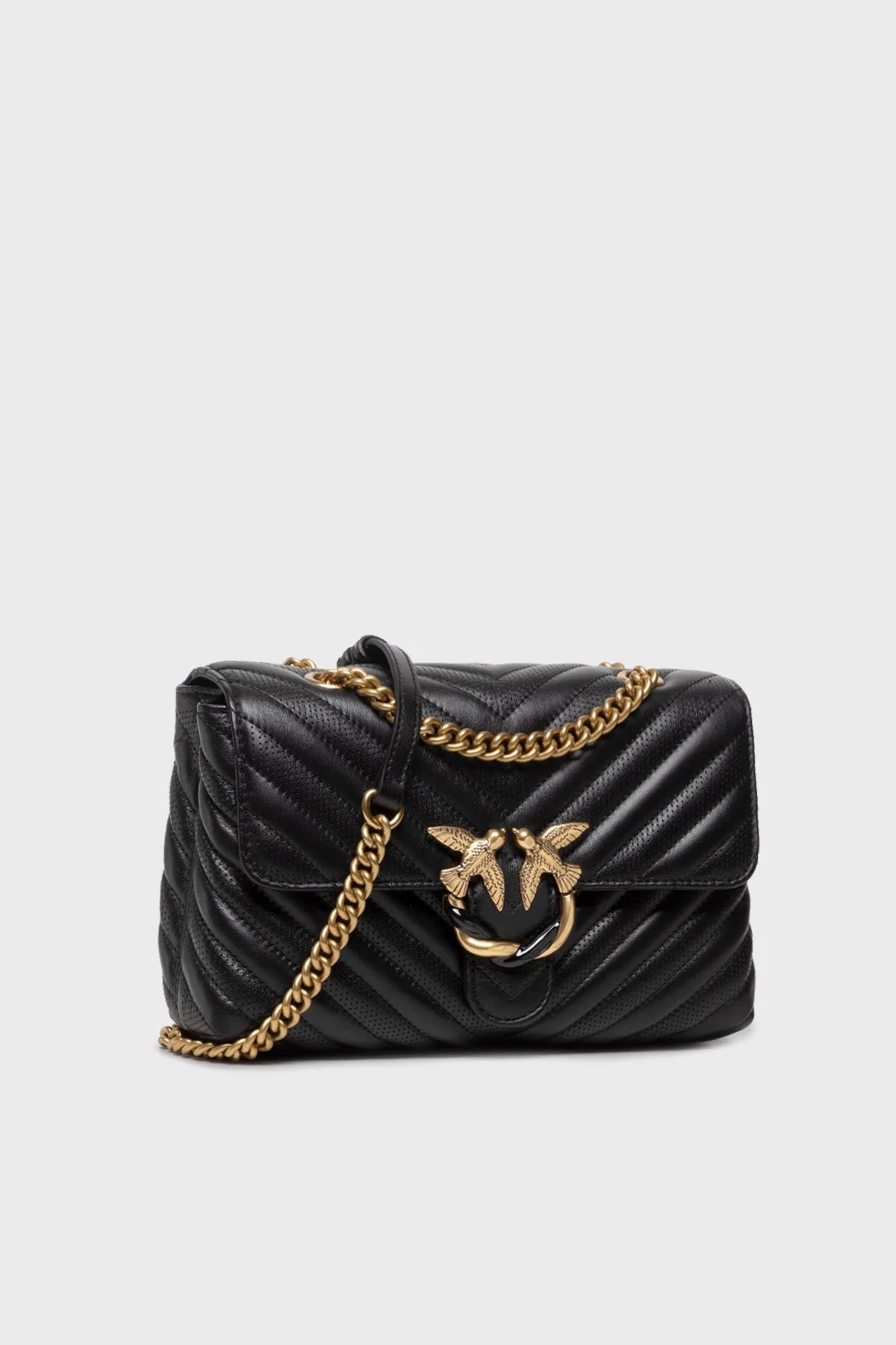 Pinko Logolu Zincir Askılı % 100 Deri Bayan Çanta 1P22KC Y7TA Z99Q SİYAH - 7