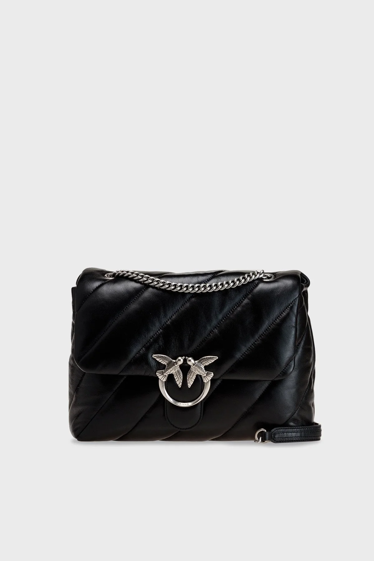Pinko Logolu Zincir Askılı % 100 Deri Bayan Çanta 1P22U6 A03J Z99O SİYAH - 1