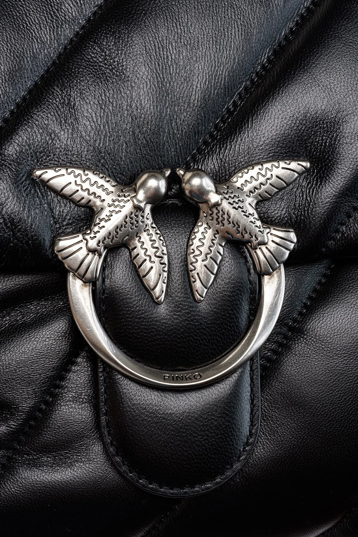 Pinko Logolu Zincir Askılı % 100 Deri Bayan Çanta 1P22U6 A03J Z99O SİYAH - 7
