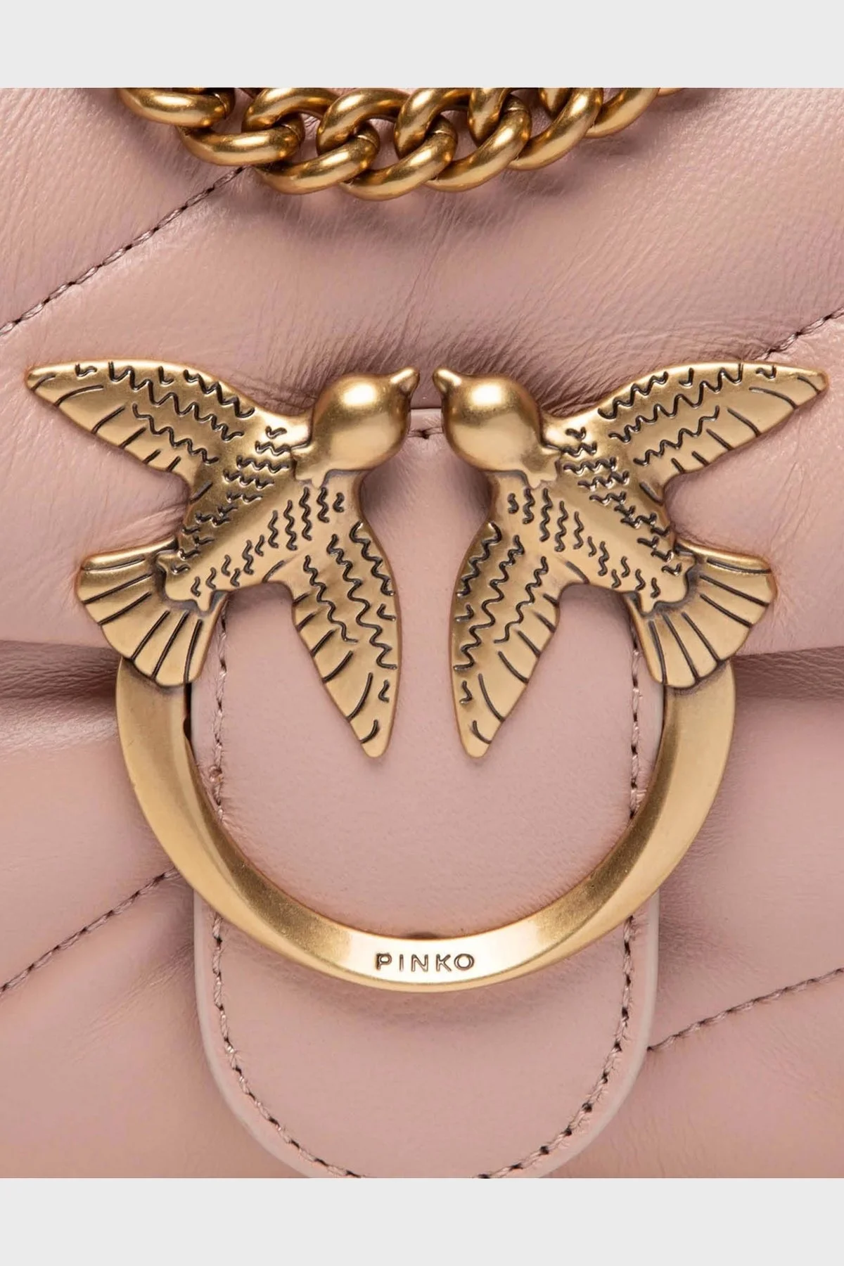 Pinko Logolu Zincir Askılı % 100 Deri Bayan Çanta 1P22U9 A03J 081Q PEMBE - 3