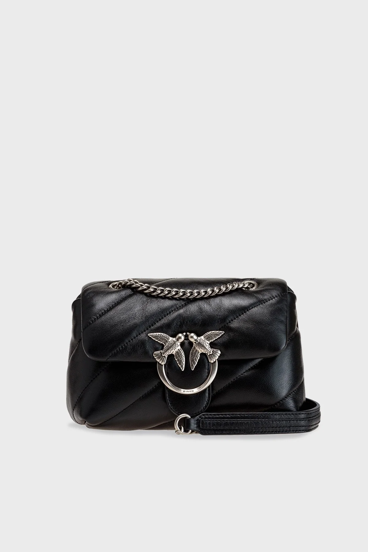 Pinko Logolu Zincir Askılı % 100 Deri Bayan Çanta 1P22U9 A03J Z99O SİYAH - 1