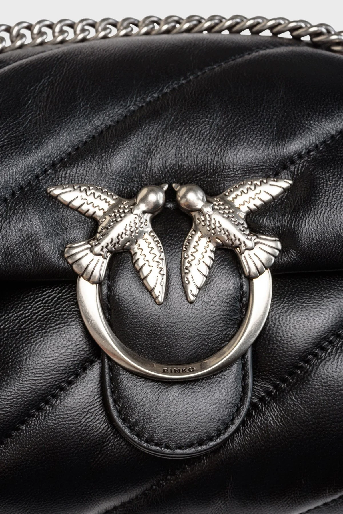 Pinko Logolu Zincir Askılı % 100 Deri Bayan Çanta 1P22U9 A03J Z99O SİYAH - 5