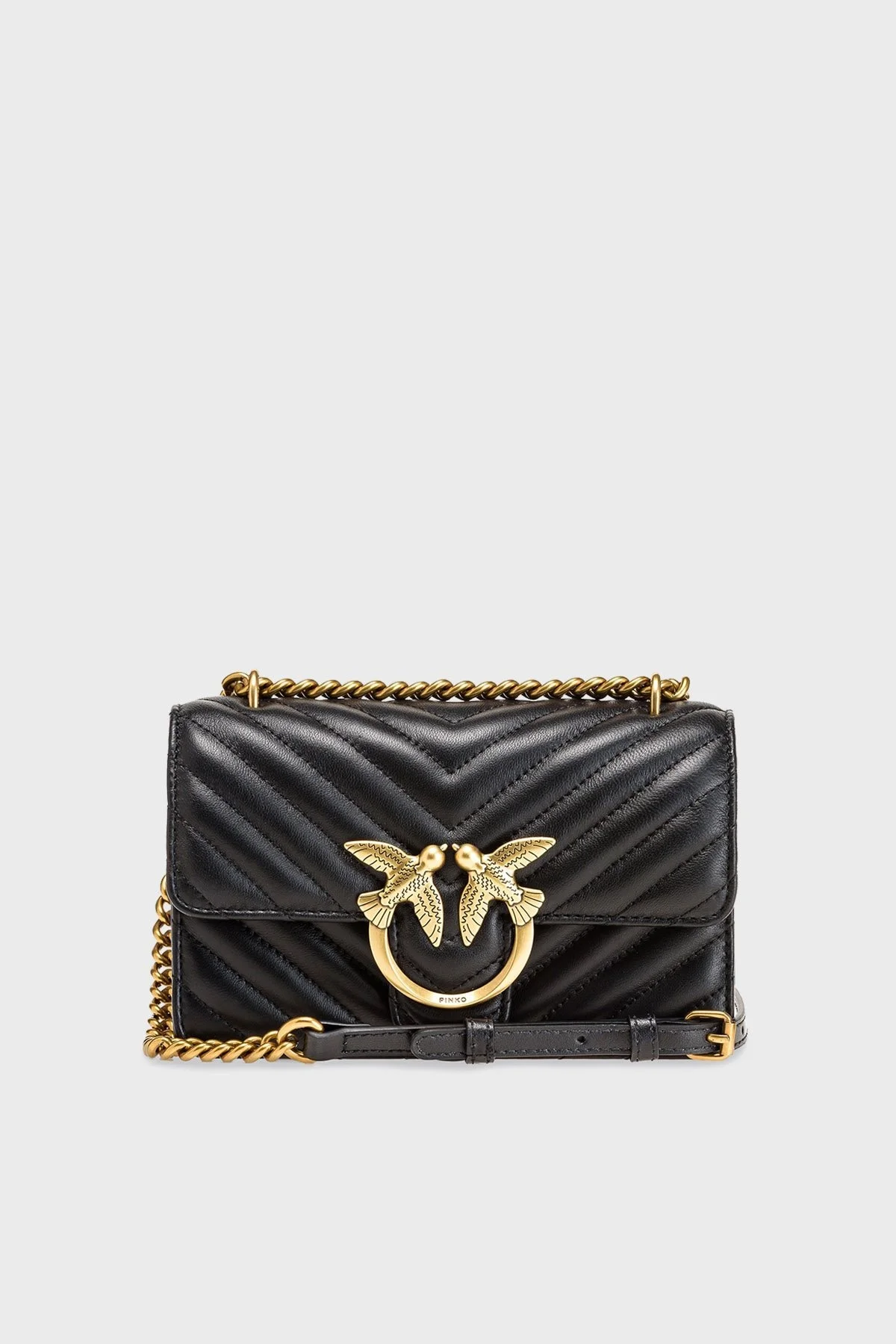 Pinko Logolu Zincir Askılı % 100 Deri Bayan Çanta 1P22UL A03Z Z99Q SİYAH - 1