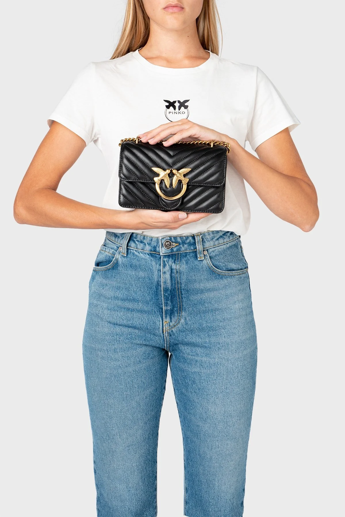 Pinko Logolu Zincir Askılı % 100 Deri Bayan Çanta 1P22UL A03Z Z99Q SİYAH - 3