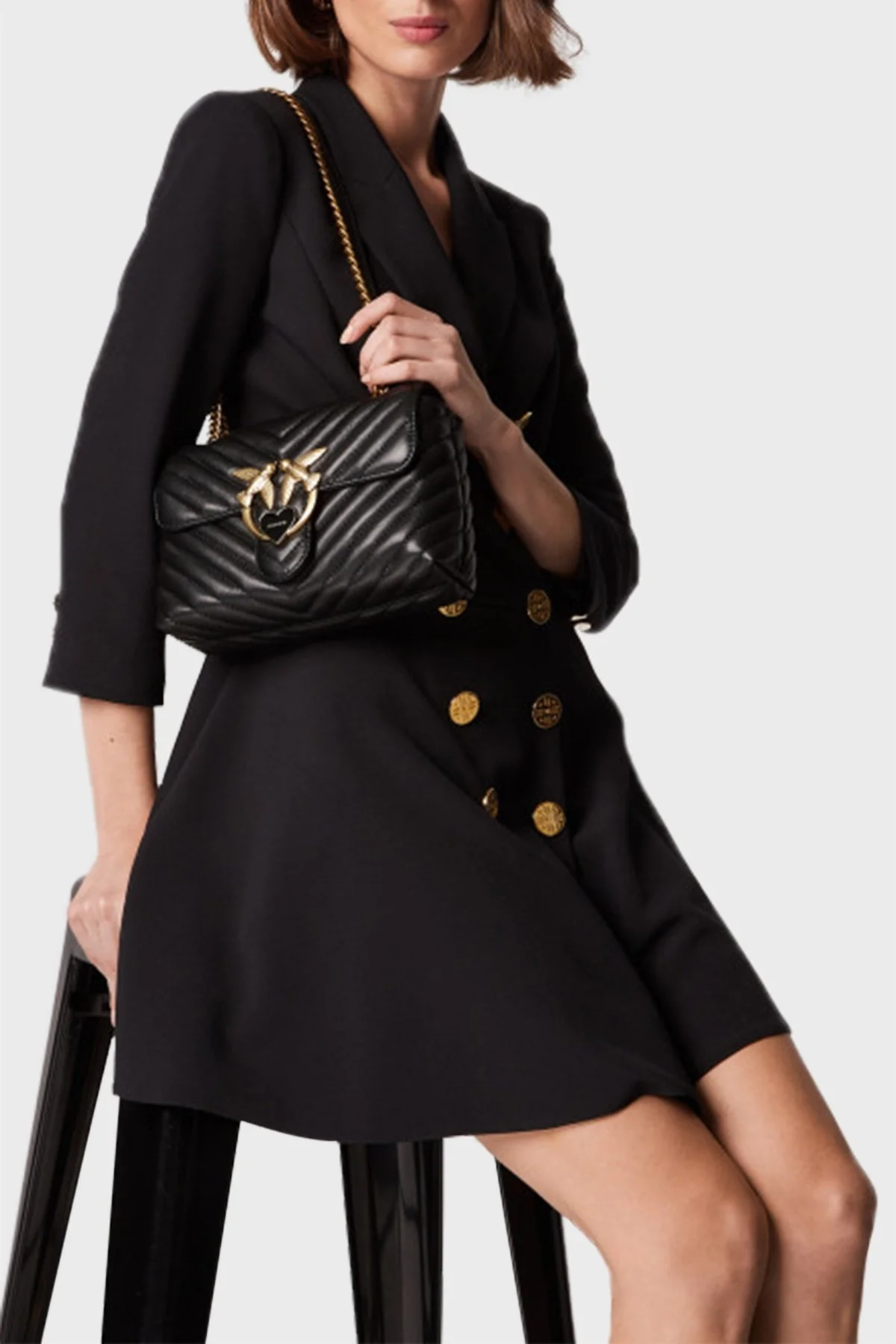 Pinko Logolu Zincir Askılı % 100 Deri Bayan Çanta 1P22UN A03Z Z99Q SİYAH - 2