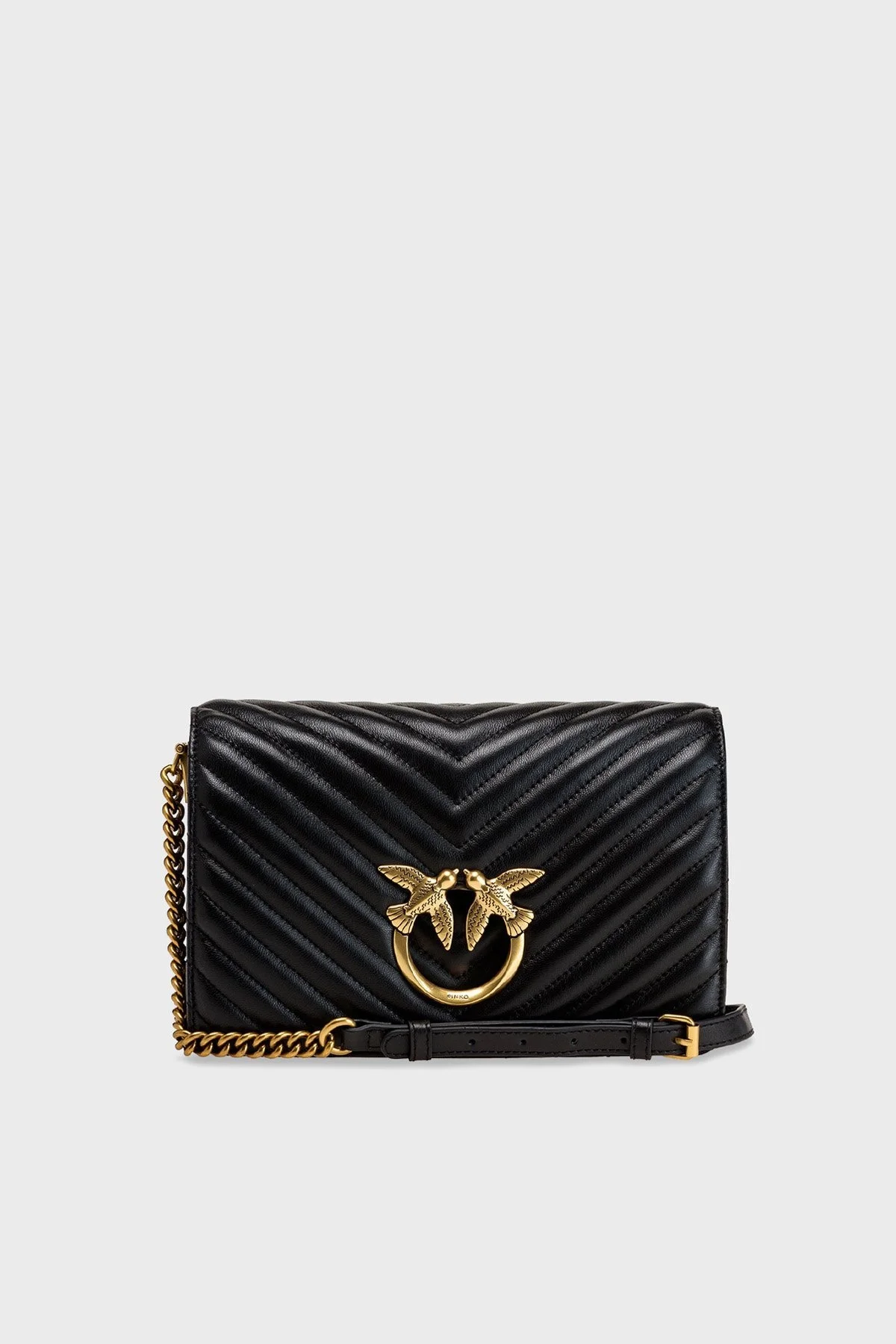 Pinko Logolu Zincir Askılı % 100 Deri Bayan Çanta 1P22UQ A03Z Z99Q SİYAH - 1