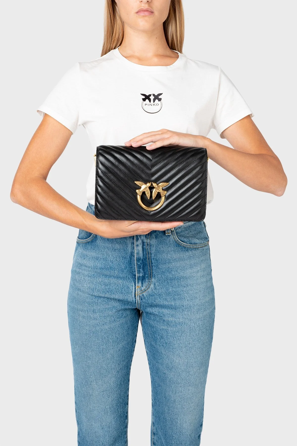Pinko Logolu Zincir Askılı % 100 Deri Bayan Çanta 1P22UQ A03Z Z99Q SİYAH - 3