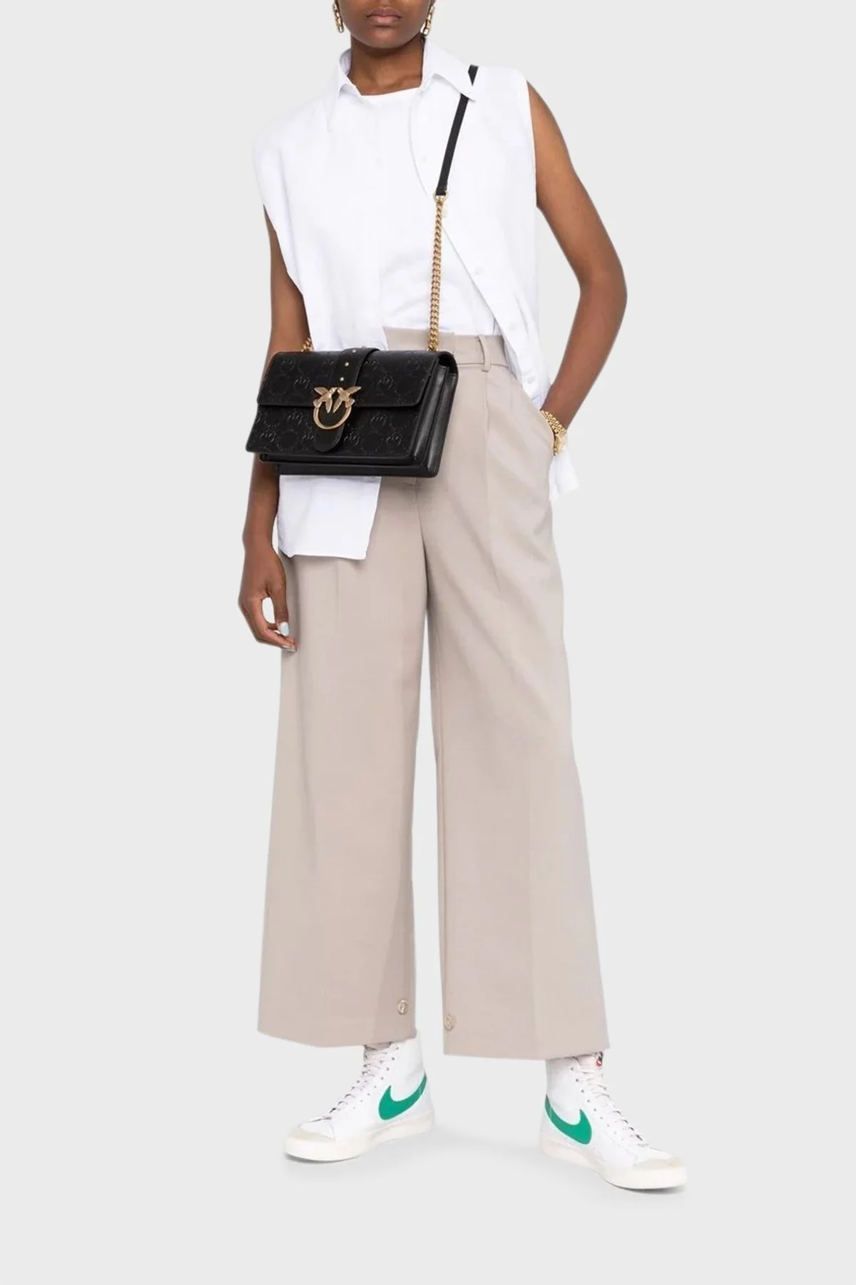 Pinko Logolu Zincir Askılı % 100 Deri Bayan Çanta 1P22VL A042 Z99Q SİYAH - 3