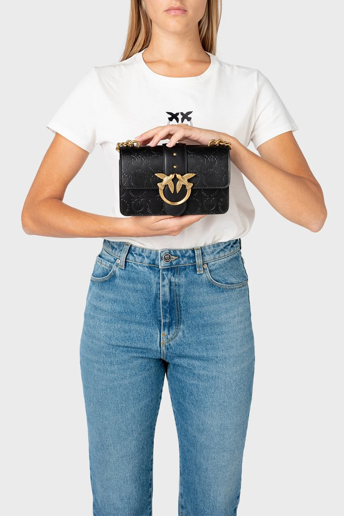 Pinko Logolu Zincir Askılı % 100 Deri Bayan Çanta 1P22VM A042 Z99Q SİYAH - 3