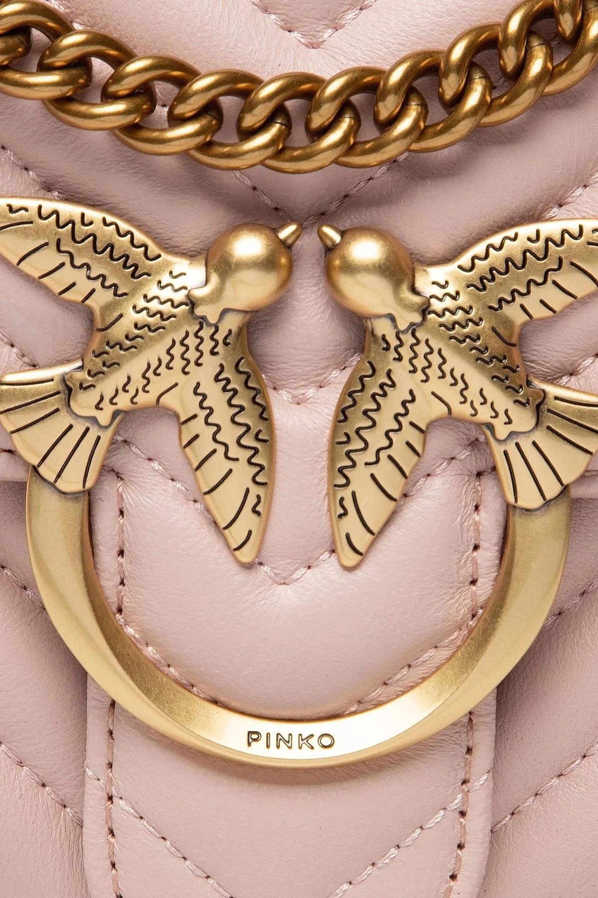 Pinko Logolu Zincir Askılı % 100 Deri Bayan Çanta 1P22Z3 A03Z 081Q PEMBE - 2