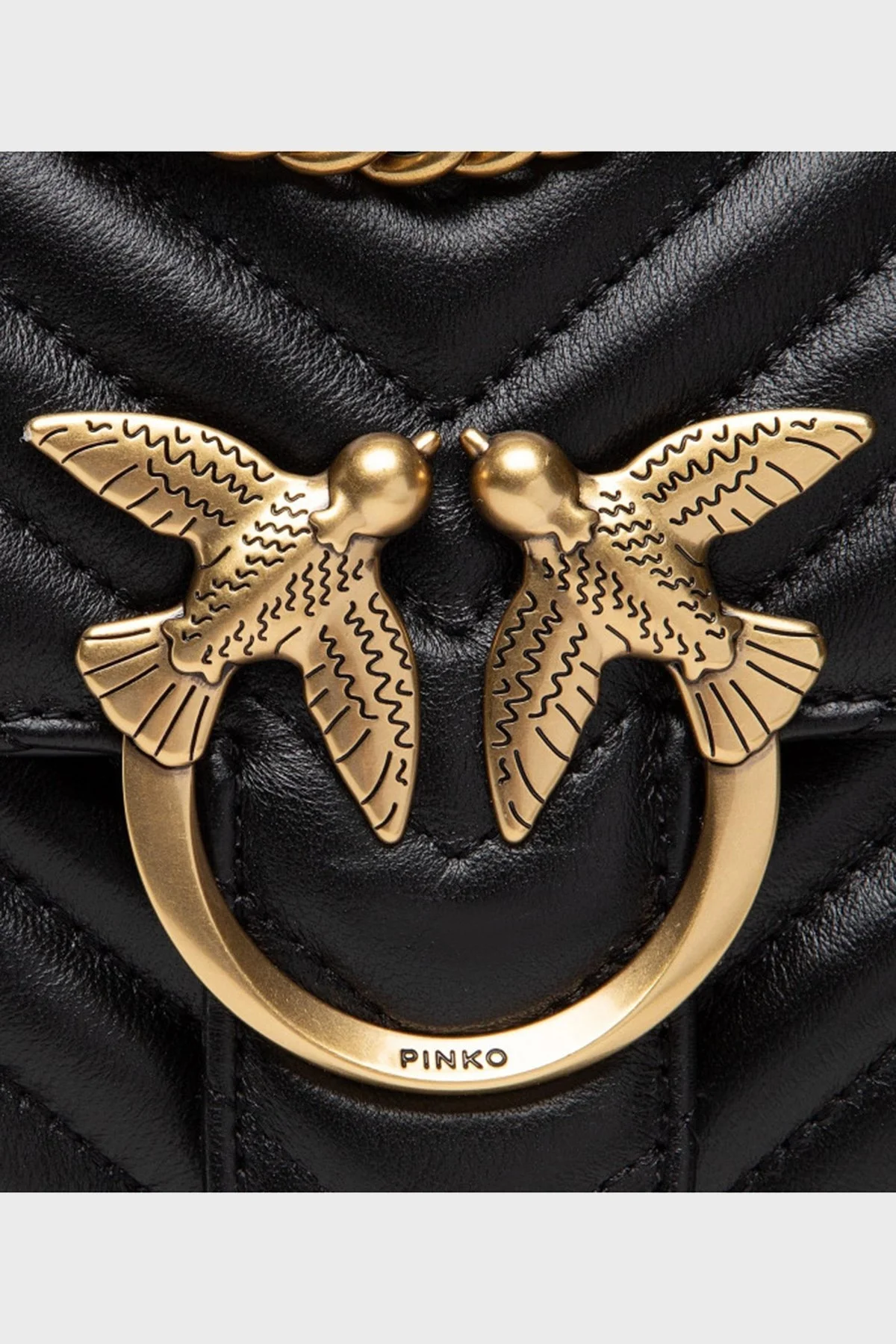 Pinko Logolu Zincir Askılı % 100 Deri Bayan Çanta 1P22Z3 A03Z Z99Q SİYAH - 2