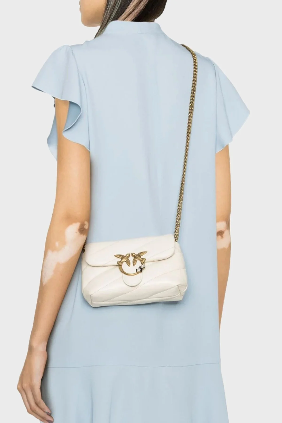 Pinko Logolu Zincir Askılı Deri Bayan Çanta 100040 A0OL Z14Q BEYAZ - 3