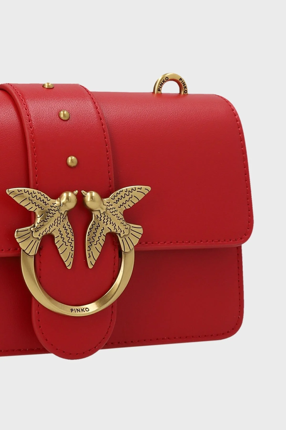 Pinko Logolu Zincir Askılı Deri Bayan Çanta 100059 A0F1 R41Q KIRMIZI - 4