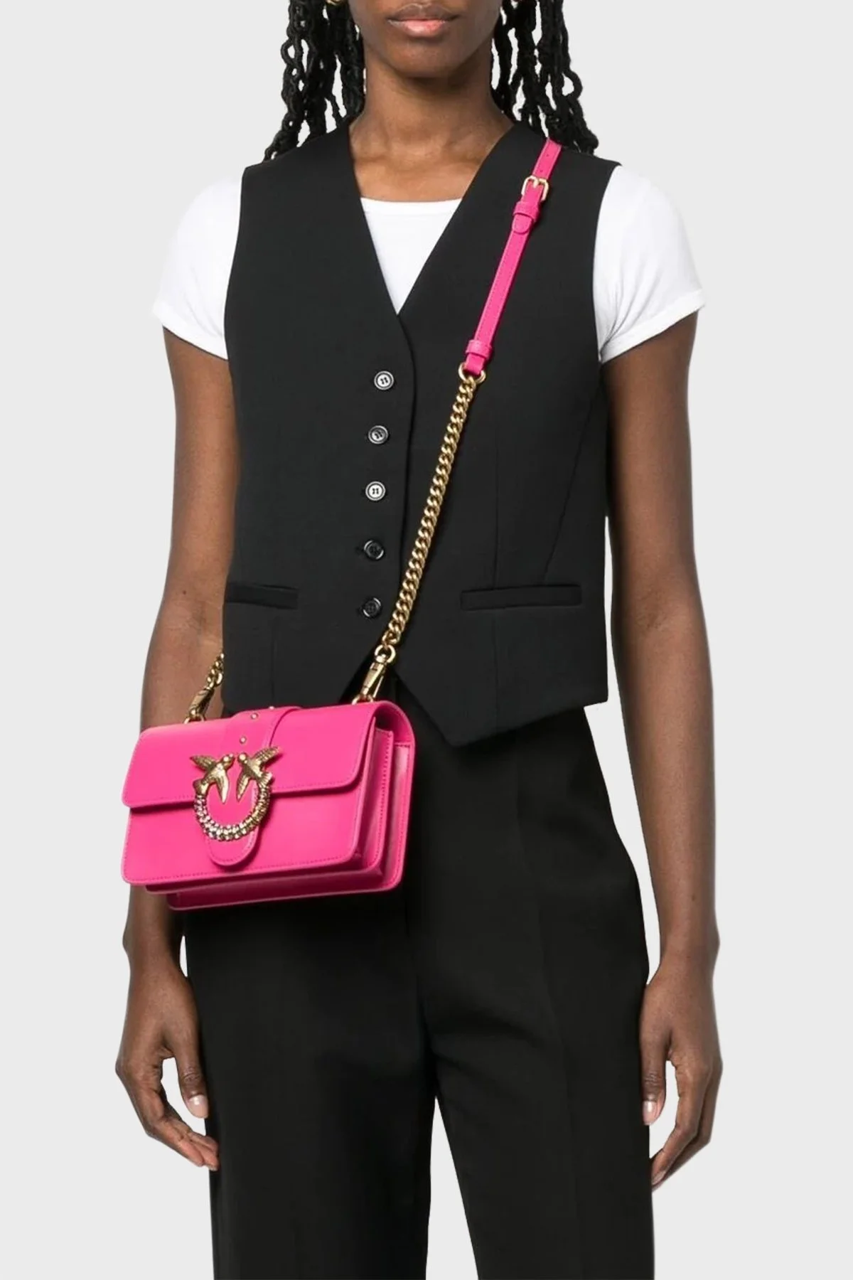 Pinko Logolu Zincir Askılı Deri Bayan Çanta 100059 A0GY N17Q FUŞYA - 2