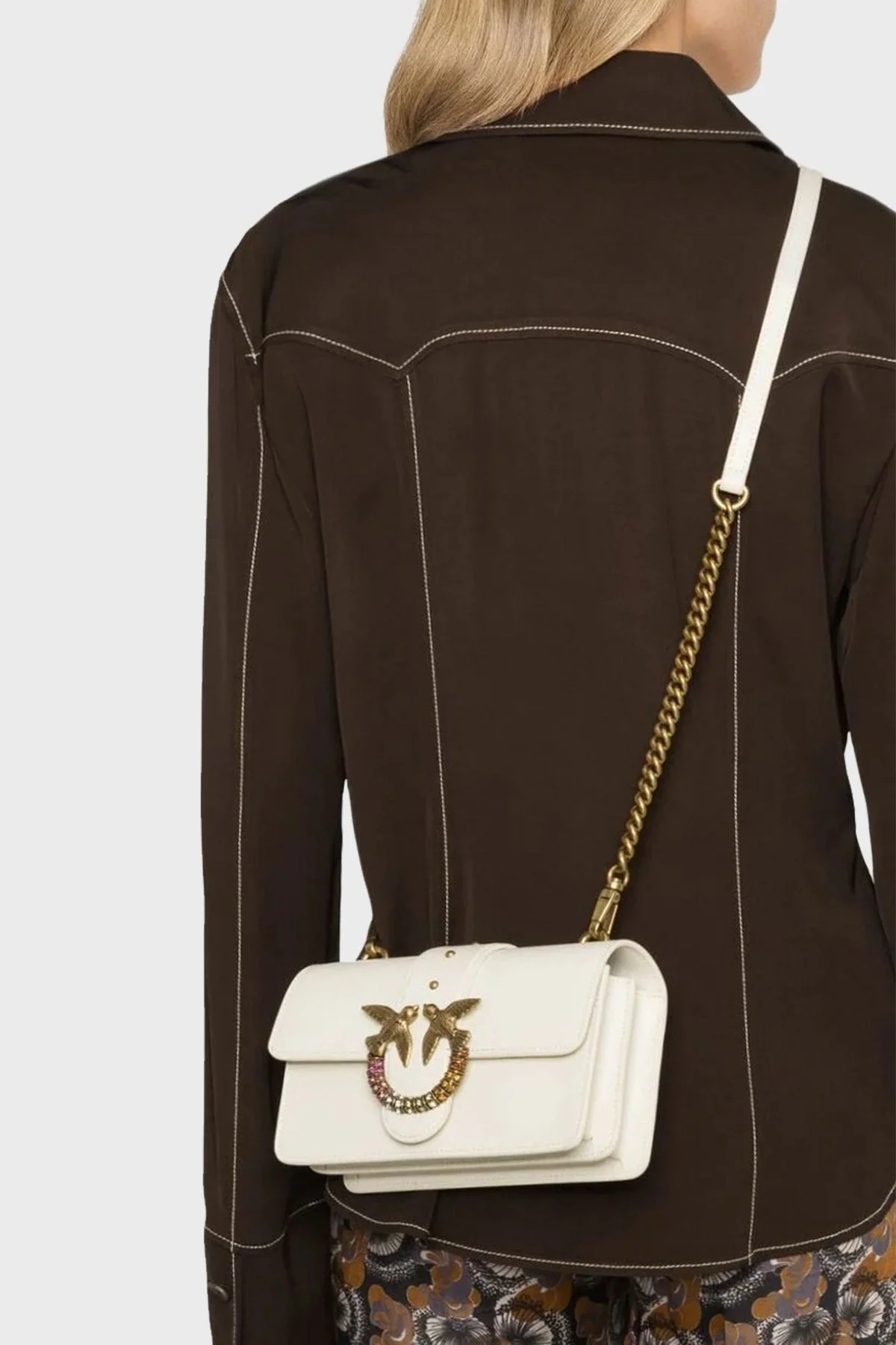 Pinko Logolu Zincir Askılı Deri Bayan Çanta 100059 A0GY Z14Q BEJ - 2