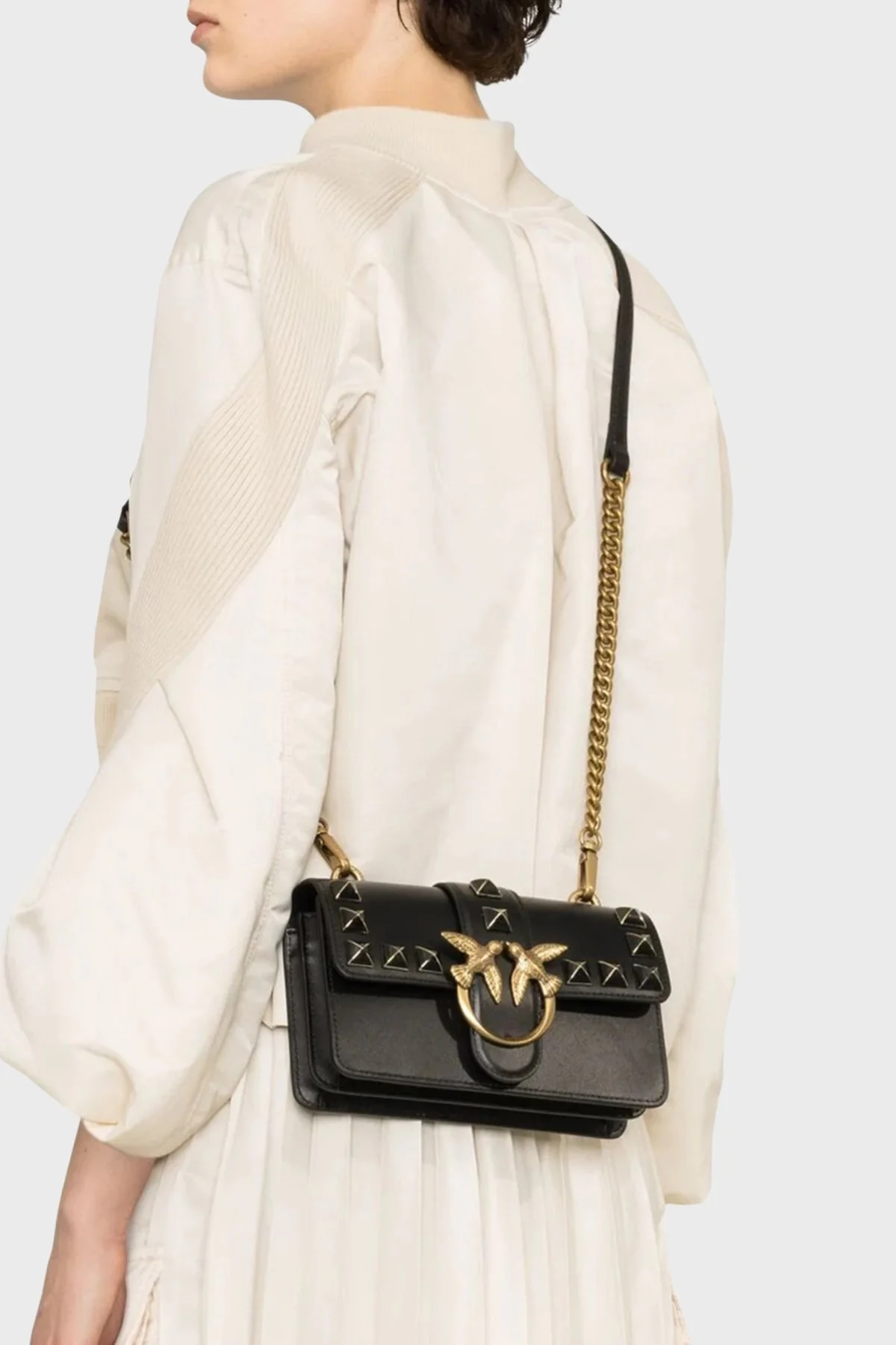 Pinko Logolu Zincir Askılı Deri Bayan Çanta 100059 A0NF Z99Q SİYAH - 2