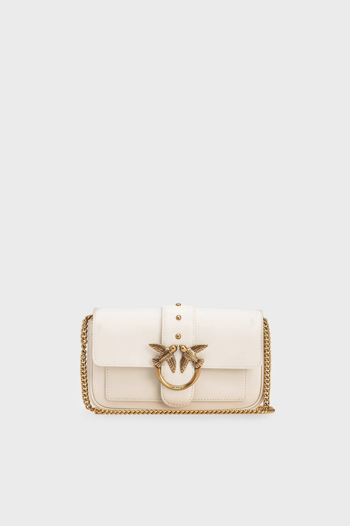 Pinko Logolu Zincir Askılı Deri Bayan Çanta 100061 A0F1 Z14Q EKRU - 1