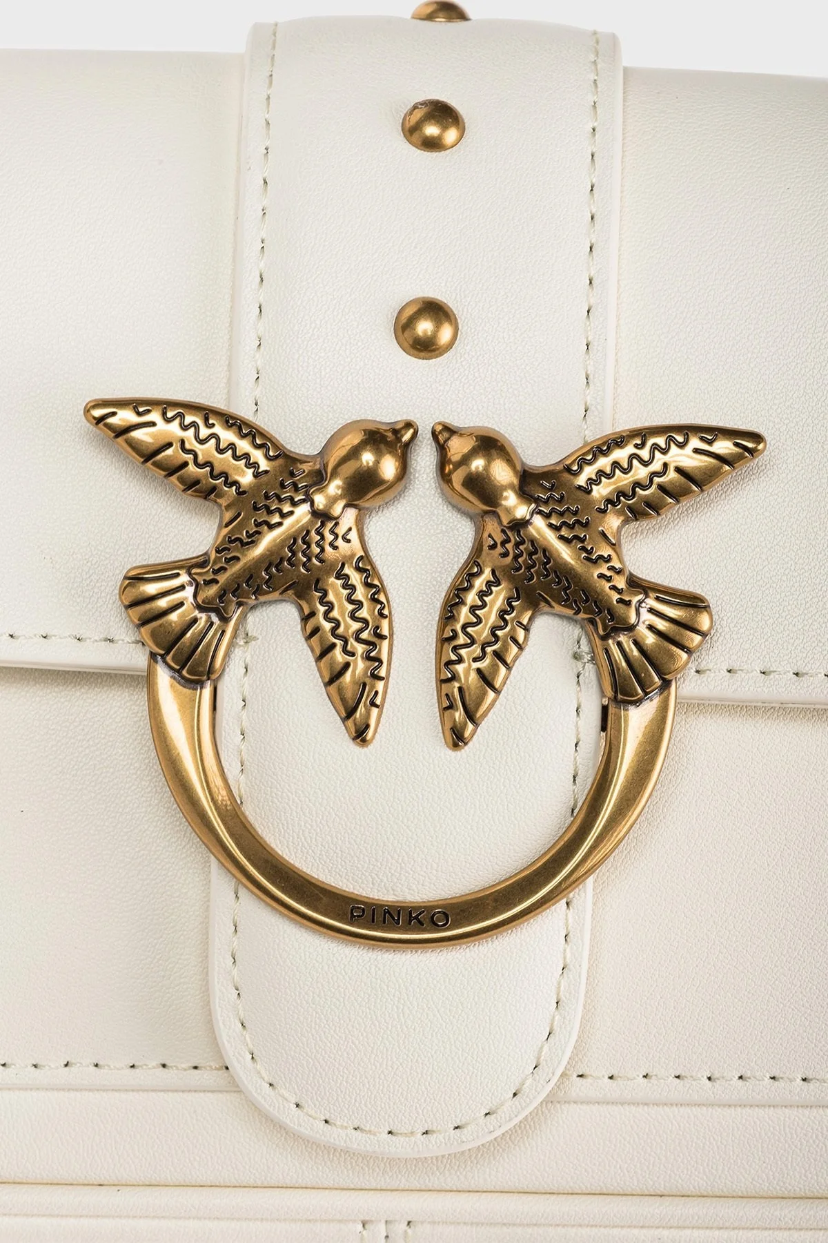 Pinko Logolu Zincir Askılı Deri Bayan Çanta 100061 A0F1 Z14Q EKRU - 4