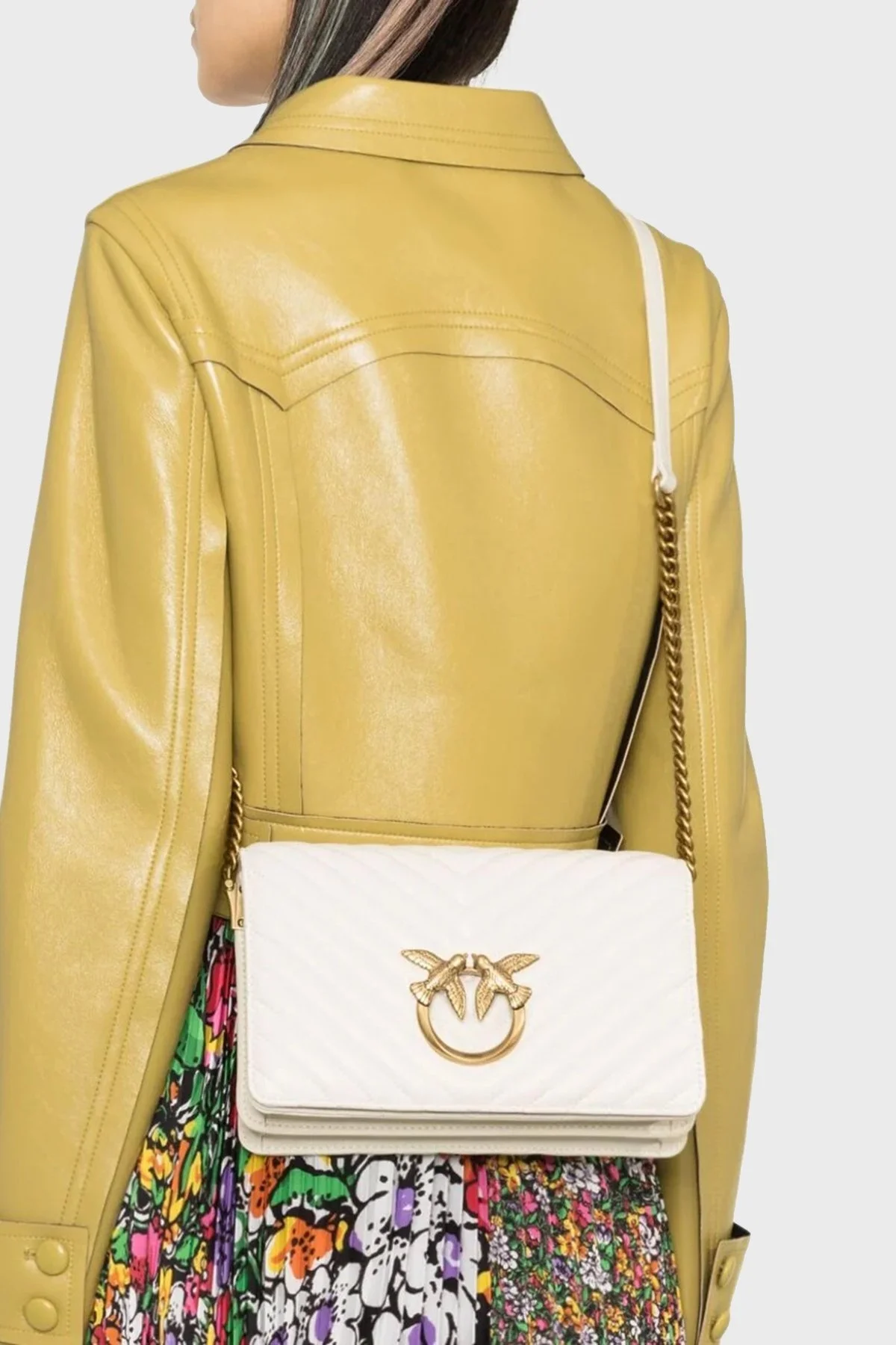 Pinko Logolu Zincir Askılı Deri Bayan Çanta 100063 A0GKZ 14Q EKRU - 4