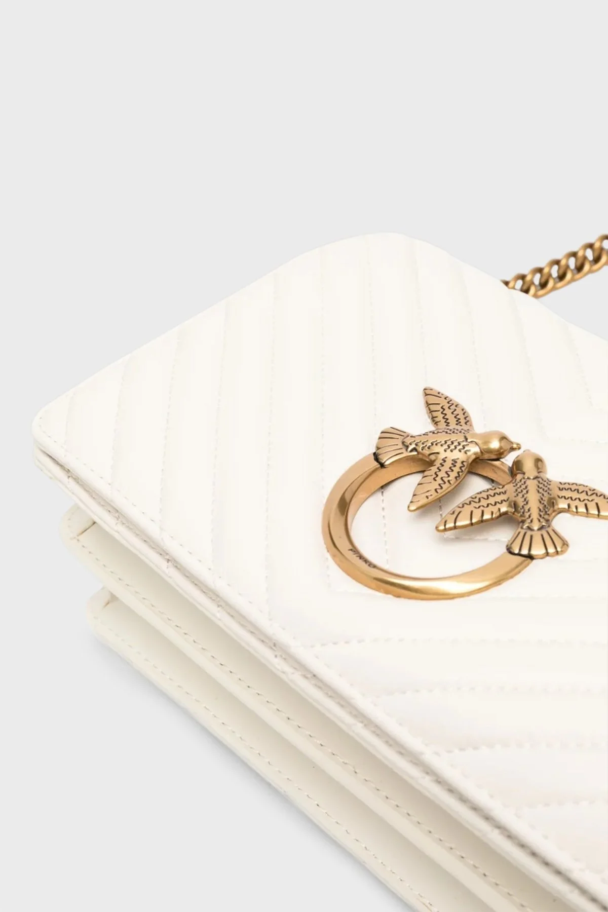 Pinko Logolu Zincir Askılı Deri Bayan Çanta 100063 A0GKZ 14Q EKRU - 5