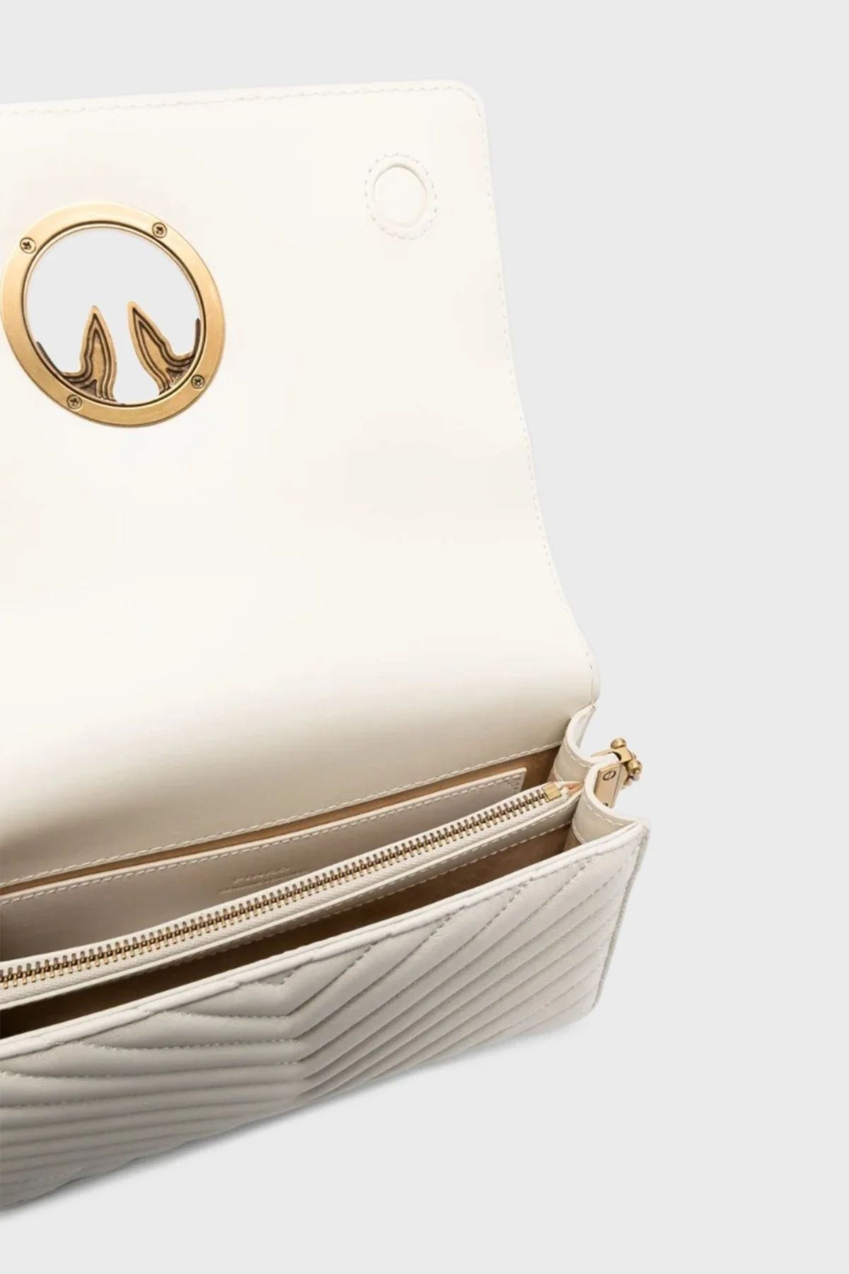 Pinko Logolu Zincir Askılı Deri Bayan Çanta 100063 A0GKZ 14Q EKRU - 6