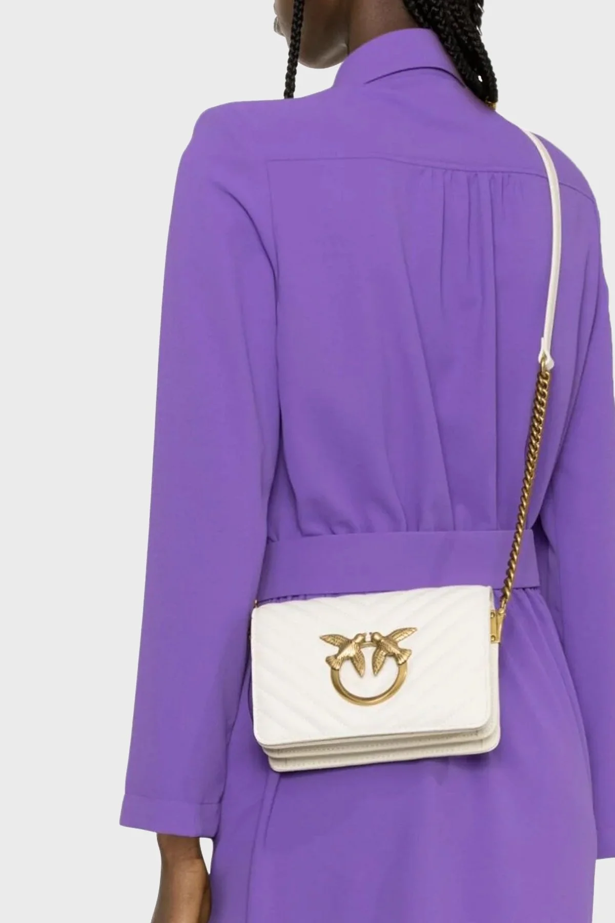 Pinko Logolu Zincir Askılı Deri Bayan Çanta 100067 A0GK Z14Q EKRU - 3