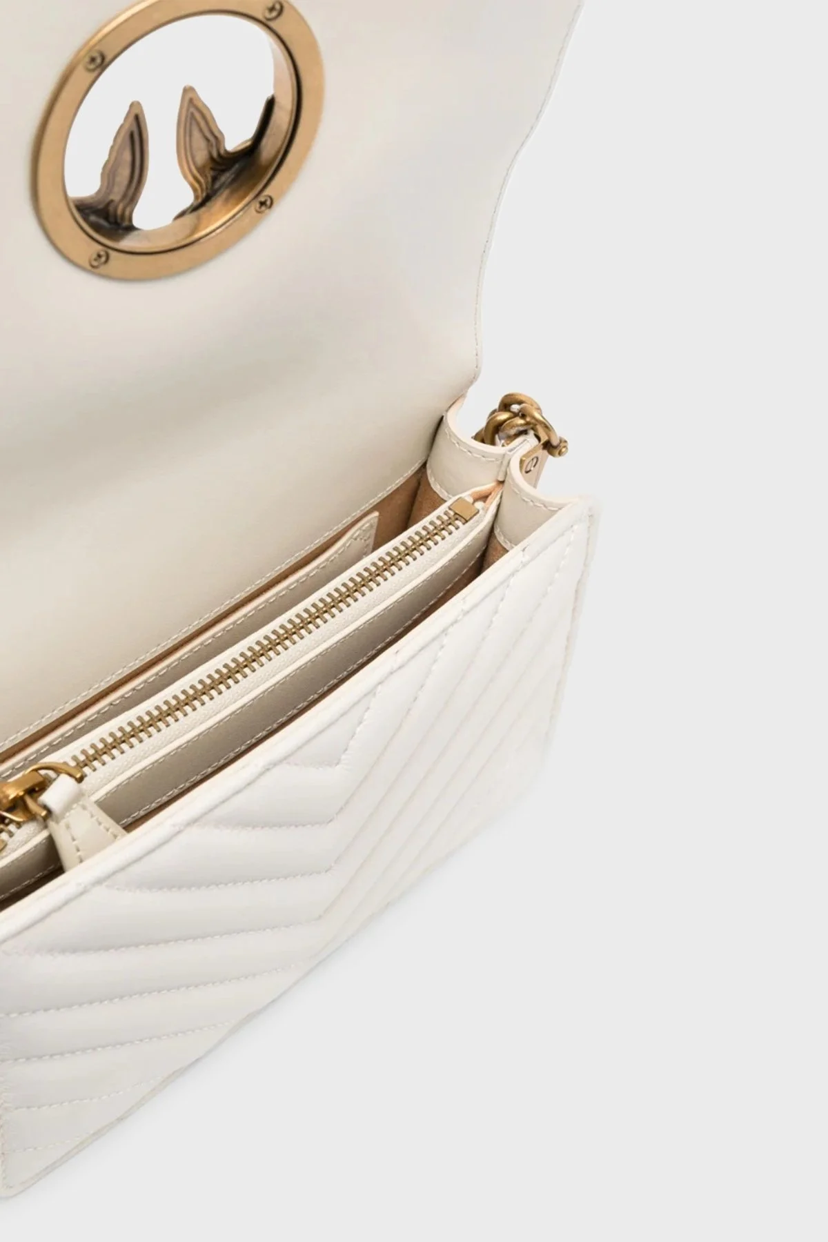 Pinko Logolu Zincir Askılı Deri Bayan Çanta 100067 A0GK Z14Q EKRU - 6
