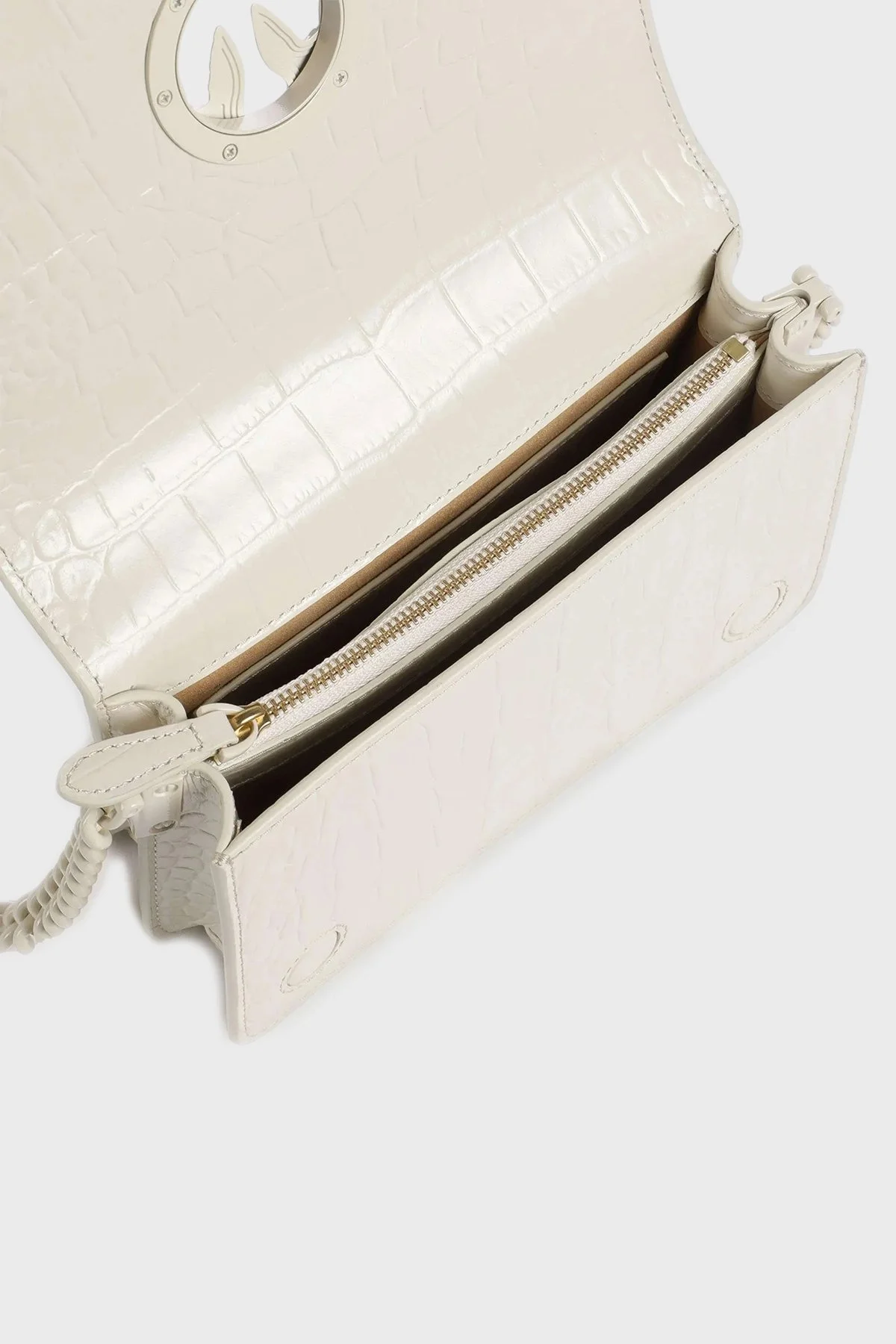 Pinko Logolu Zincir Askılı Deri Bayan Çanta 100067 A1EP Z14B EKRU - 4