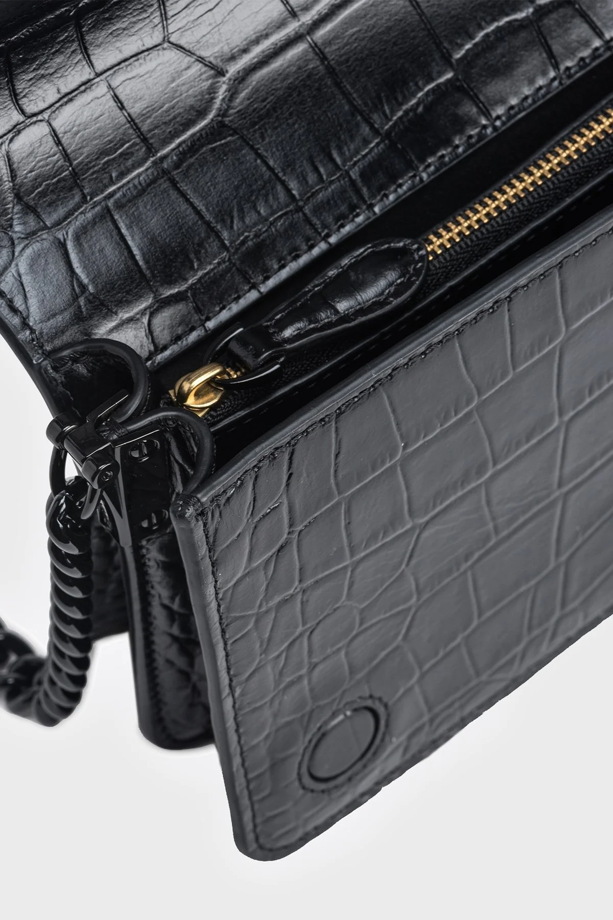 Pinko Logolu Zincir Askılı Deri Bayan Çanta 100067 A1EP Z99B SİYAH - 7