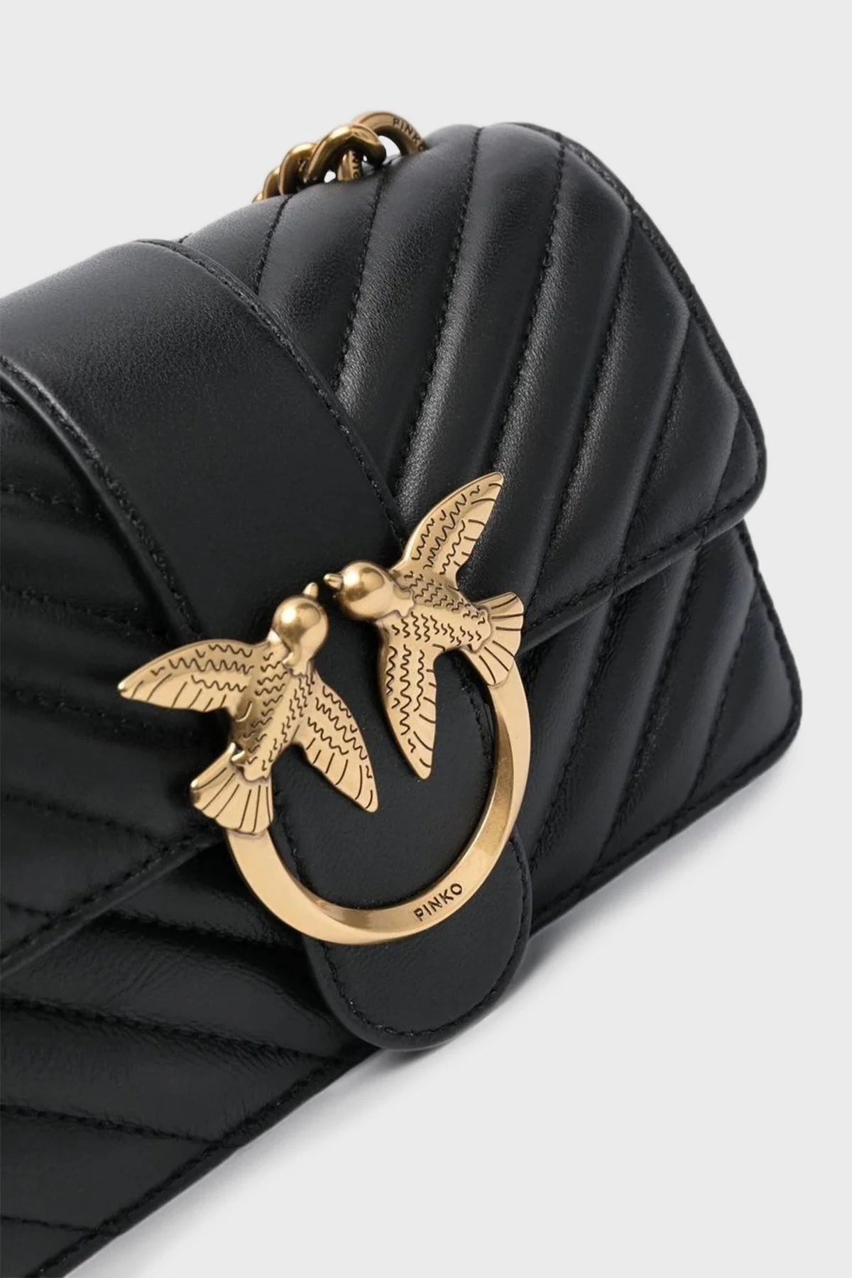 Pinko Logolu Zincir Askılı Deri Kapitone Bayan Çanta 100059 A0GK Z99Q SİYAH - 4