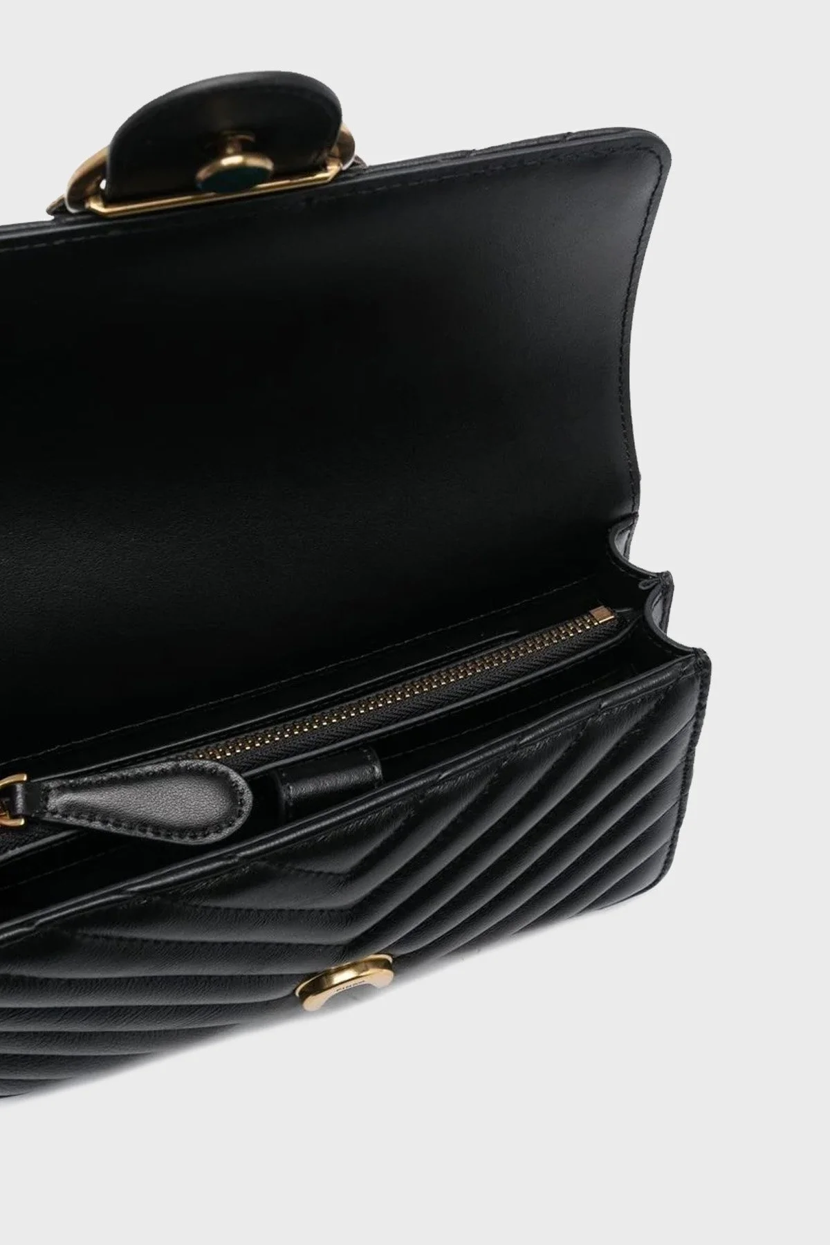 Pinko Logolu Zincir Askılı Deri Kapitone Bayan Çanta 100059 A0GK Z99Q SİYAH - 5