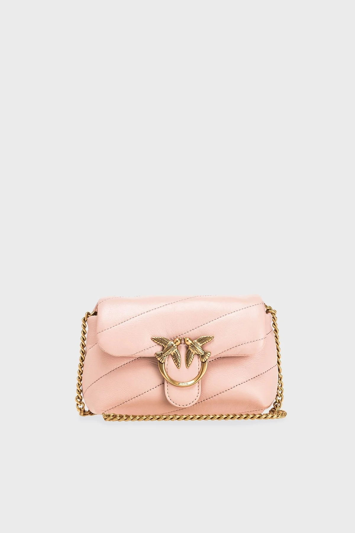 Pinko Logolu Zincir Askılı Doğal Deri Bayan Çanta 100040 A0F2 O81Q PUDRA - 1