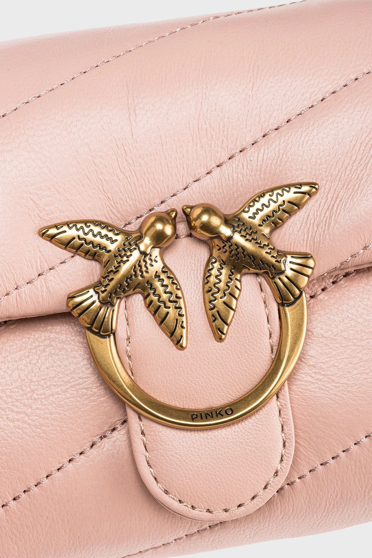 Pinko Logolu Zincir Askılı Doğal Deri Bayan Çanta 100040 A0F2 O81Q PUDRA - 3