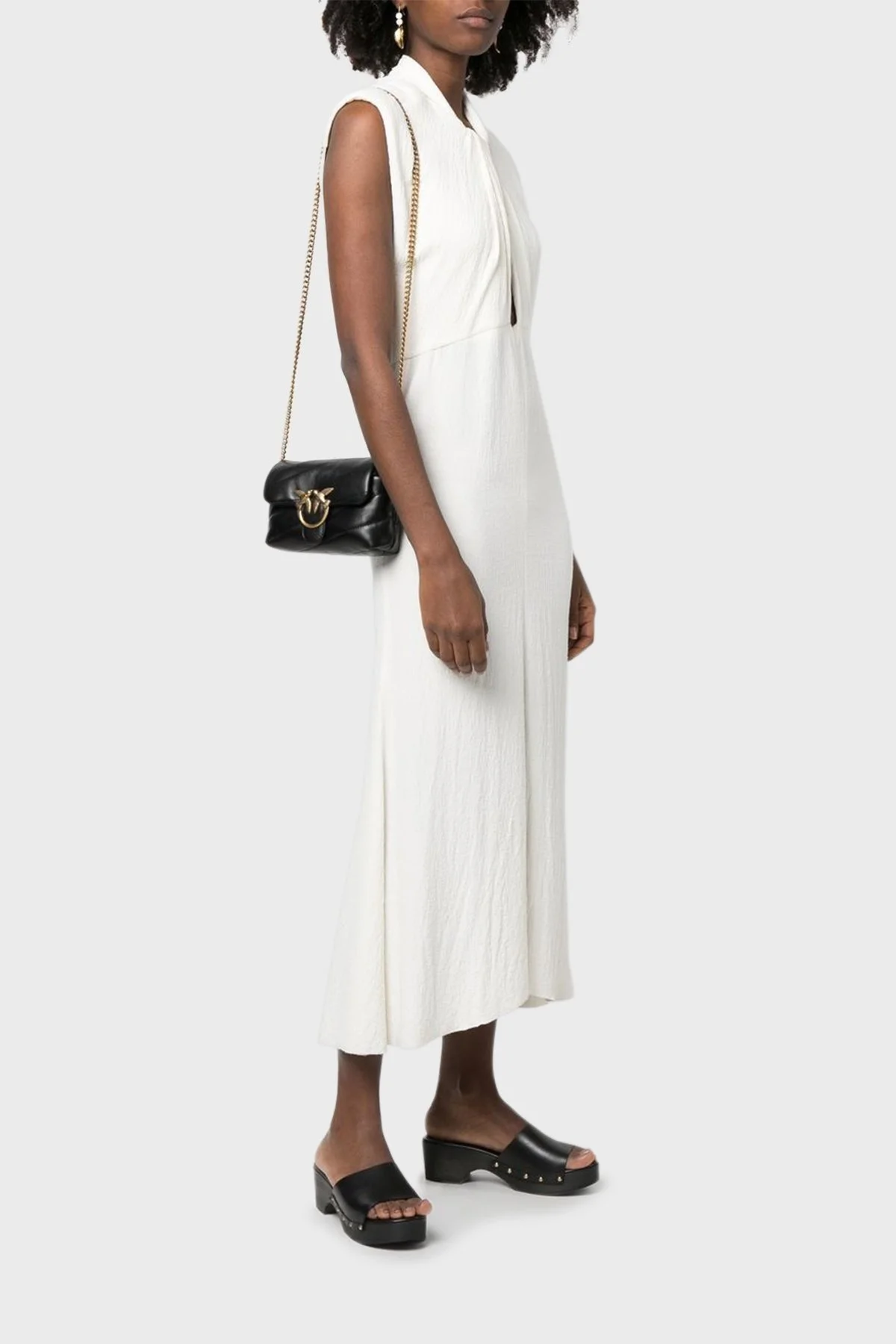 Pinko Logolu Zincir Askılı Doğal Deri Bayan Çanta 100040 A0F2 Z99Q SİYAH - 2