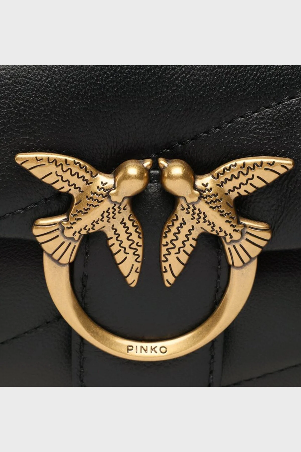 Pinko Logolu Zincir Askılı Doğal Deri Bayan Çanta 100040 A0F2 Z99Q SİYAH - 5