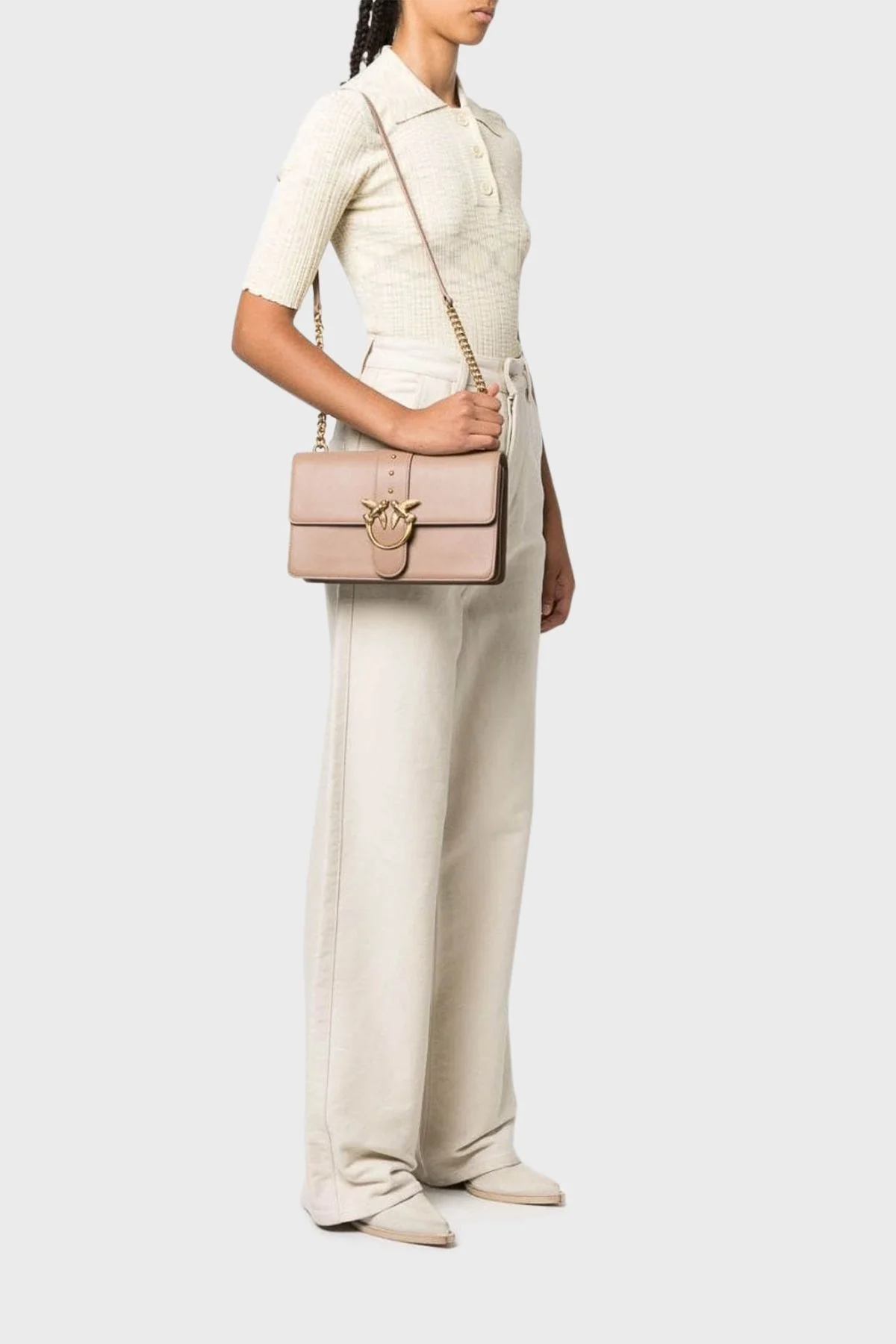 Pinko Logolu Zincir Askılı Hakiki Deri Bayan Çanta 100053 A0F1 D01Q BEJ - 8