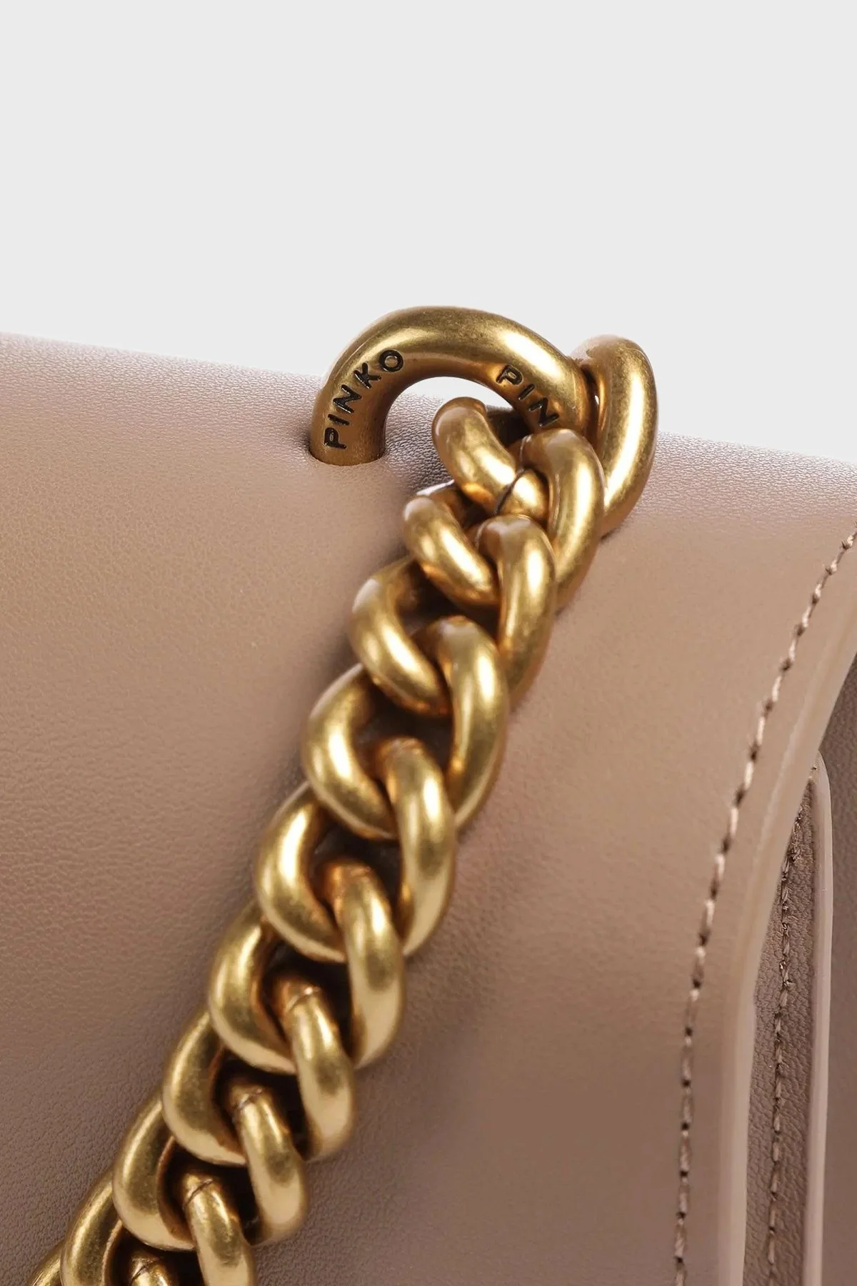 Pinko Logolu Zincir Askılı Hakiki Deri Bayan Çanta 100053 A0F1 D01Q BEJ - 11