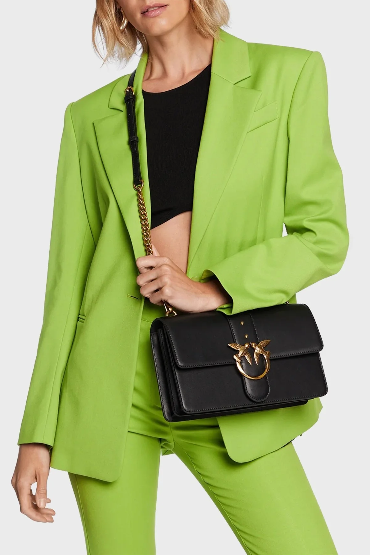 Pinko Logolu Zincir Askılı Hakiki Deri Bayan Çanta 100053 A0F1 Z99Q SİYAH - 2