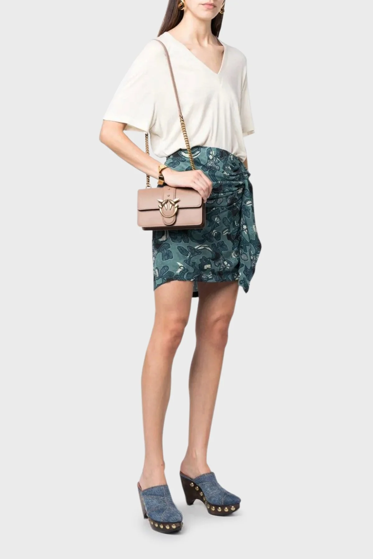 Pinko Logolu Zincir Askılı Hakiki Deri Bayan Çanta 100059 A0F1 D01Q BEJ - 7