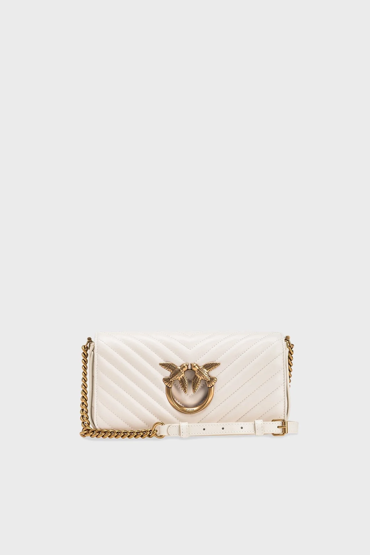 Pinko Logolu Zincir Askılı Hakiki Deri Bayan Çanta 100068 A0GK Z14Q EKRU - 1