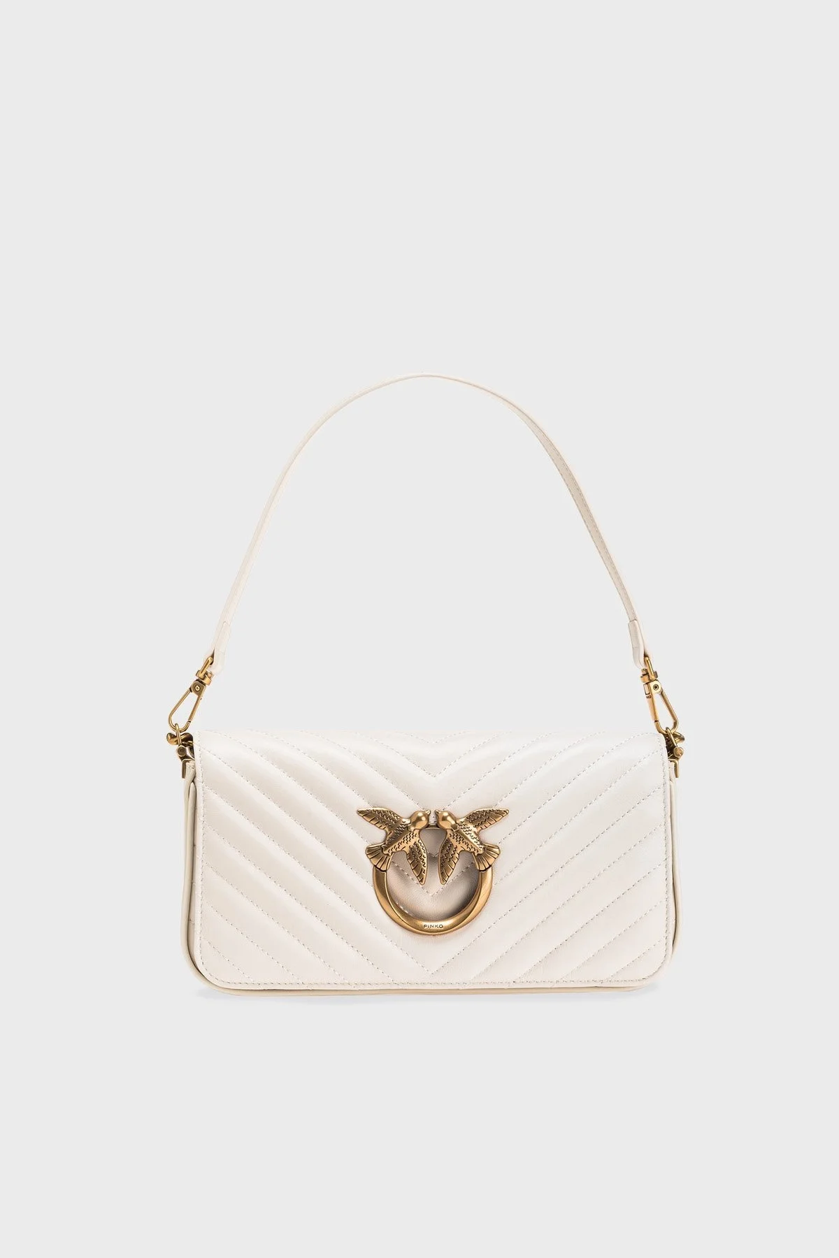 Pinko Logolu Zincir Askılı Hakiki Deri Bayan Çanta 100068 A0GK Z14Q EKRU - 4