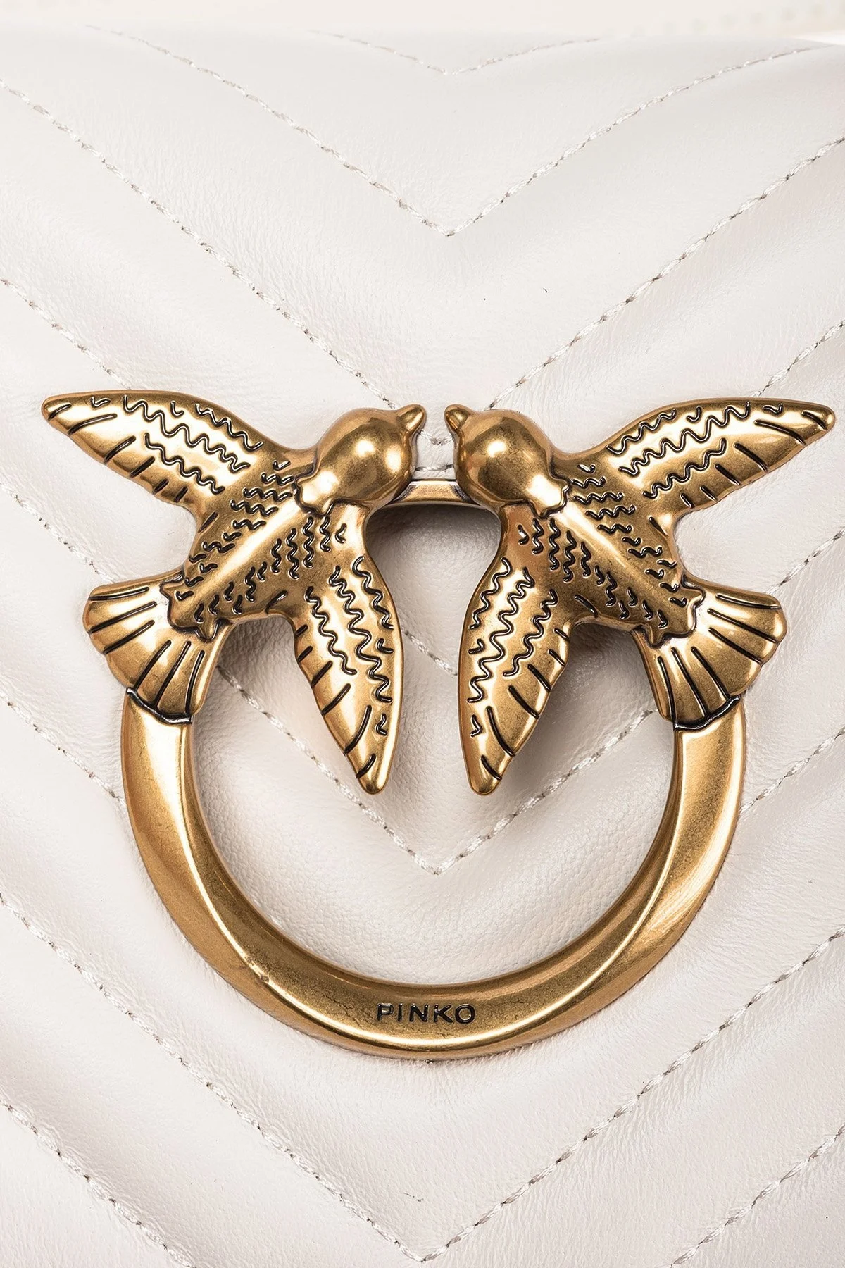 Pinko Logolu Zincir Askılı Hakiki Deri Bayan Çanta 100068 A0GK Z14Q EKRU - 5