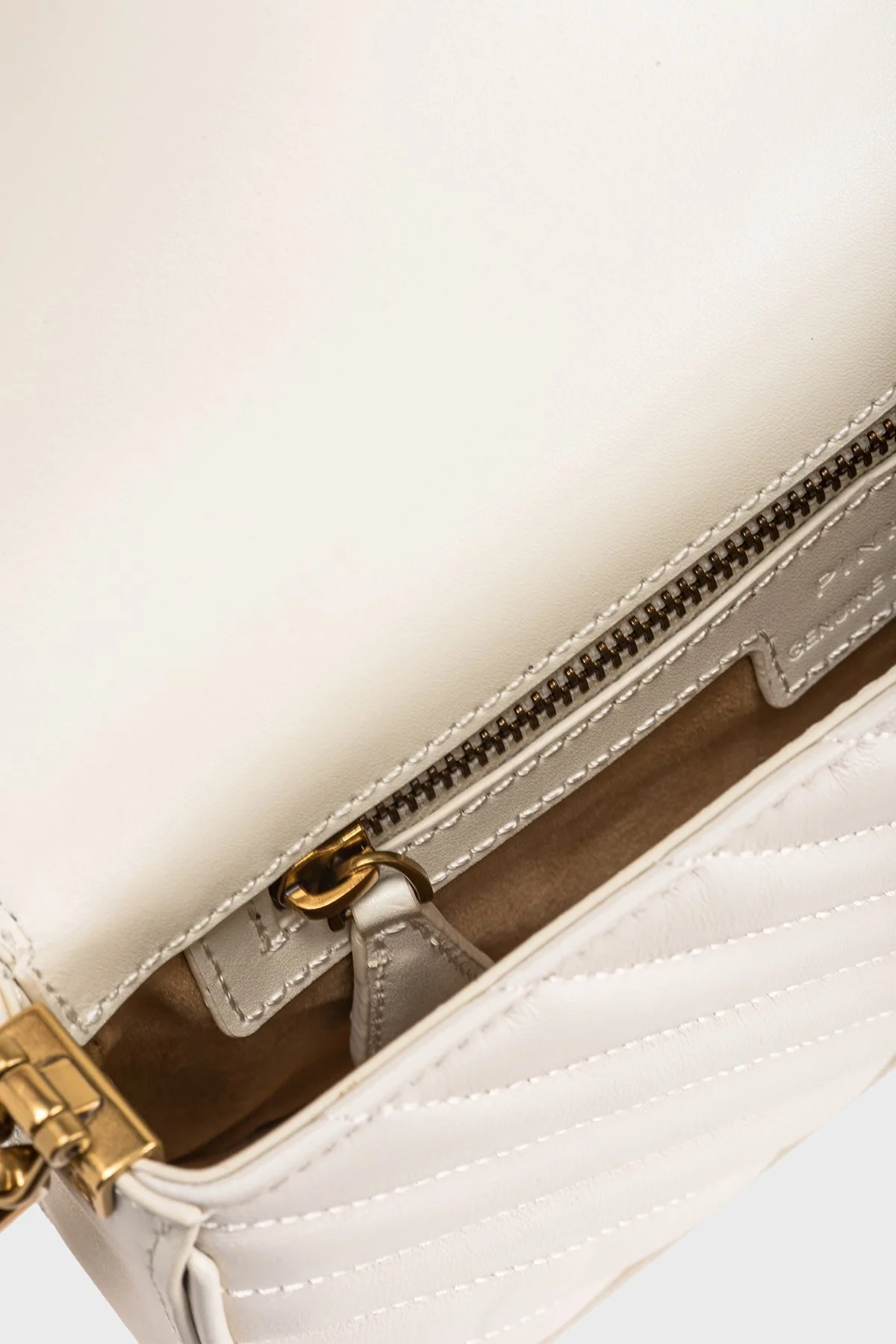 Pinko Logolu Zincir Askılı Hakiki Deri Bayan Çanta 100068 A0GK Z14Q EKRU - 7