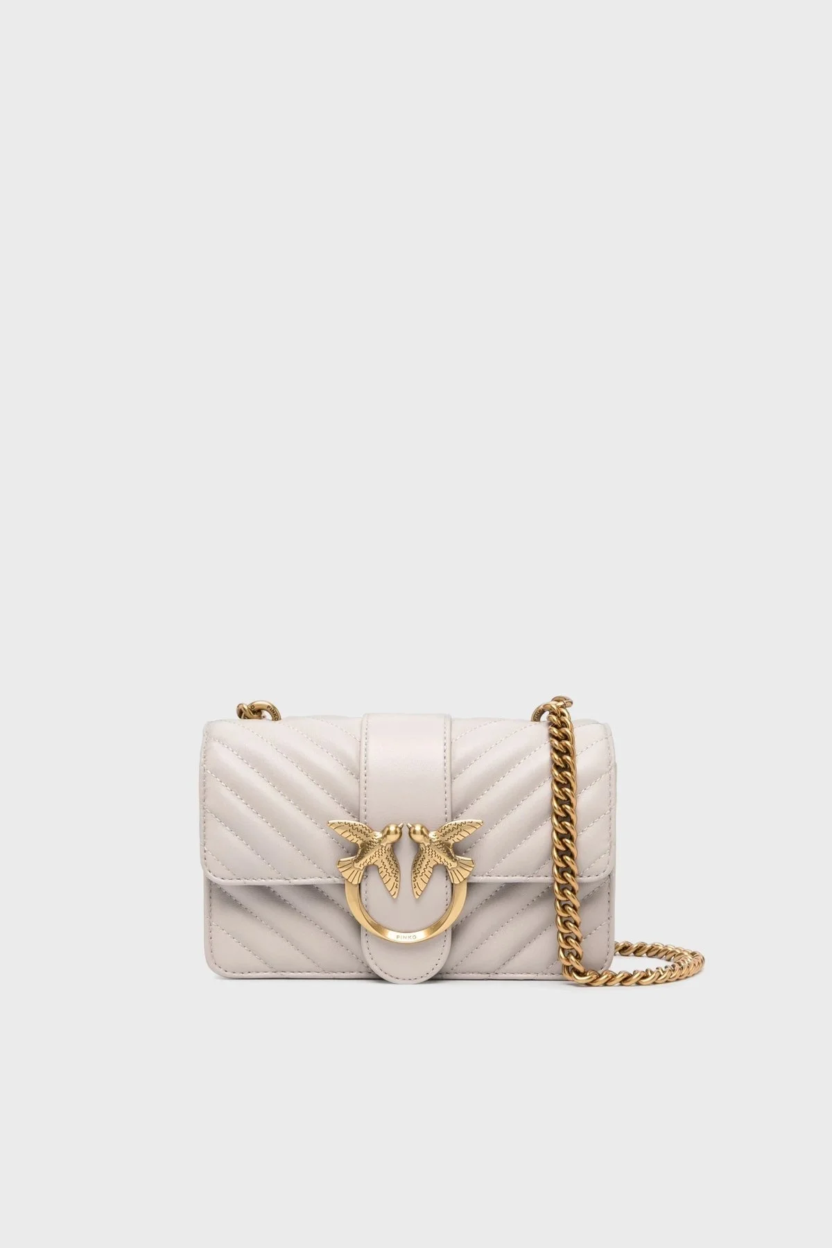 Pinko Logolu Zincir Askılı Hakiki Deri Kapitone Bayan Çanta 100059 A0GK I30Q VİZON - 1