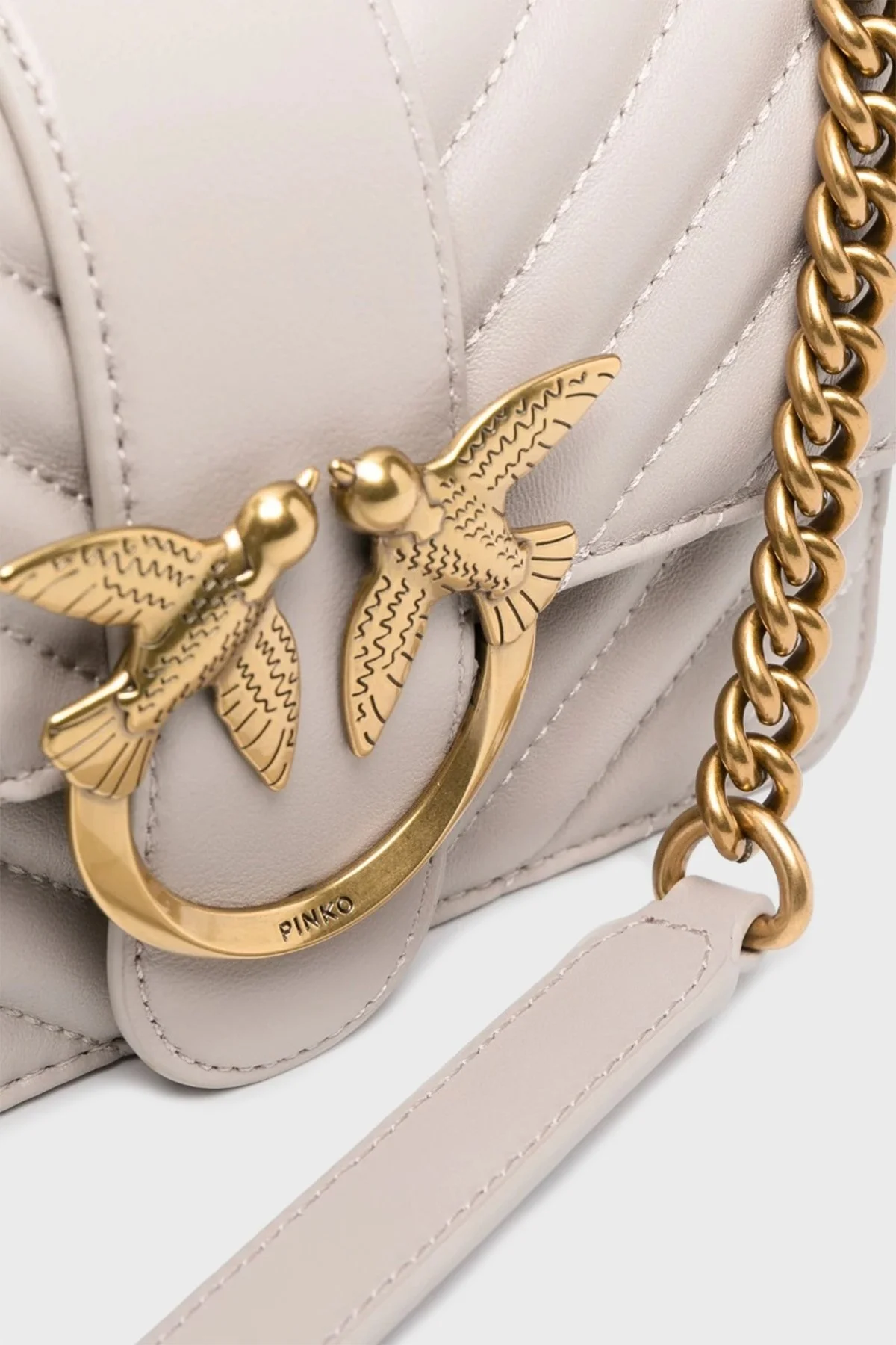 Pinko Logolu Zincir Askılı Hakiki Deri Kapitone Bayan Çanta 100059 A0GK I30Q VİZON - 5
