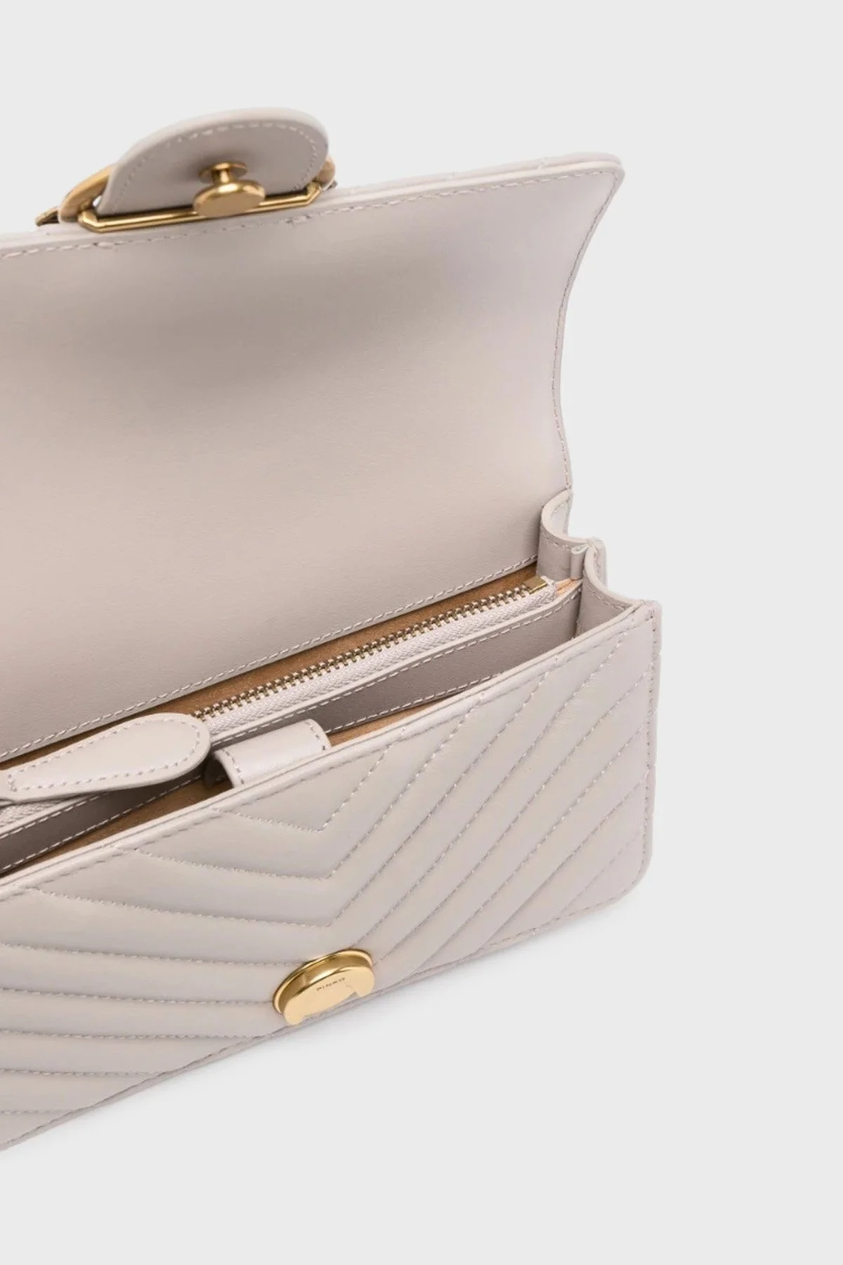 Pinko Logolu Zincir Askılı Hakiki Deri Kapitone Bayan Çanta 100059 A0GK I30Q VİZON - 6