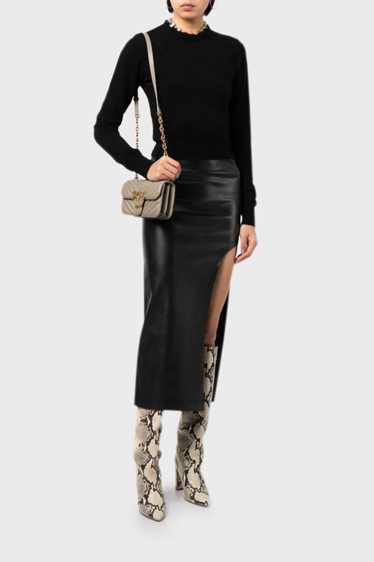 Pinko Logolu Zincir Askılı Kapitone Deri Bayan Çanta 100048 A14Q I68Q HAKİ - 2