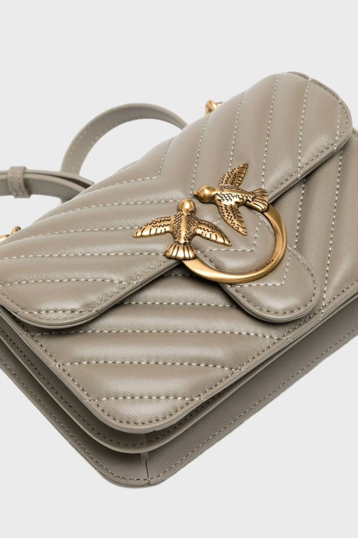 Pinko Logolu Zincir Askılı Kapitone Deri Bayan Çanta 100048 A14Q I68Q HAKİ - 4