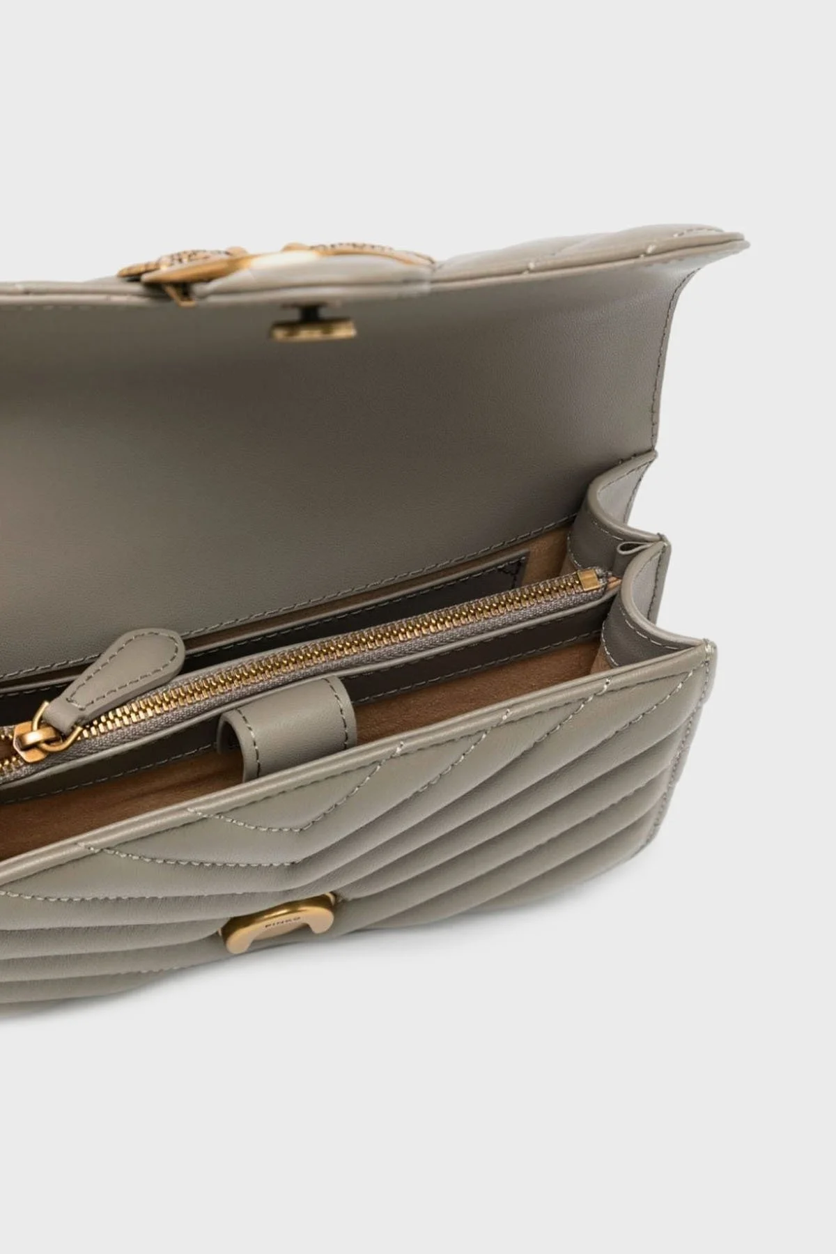 Pinko Logolu Zincir Askılı Kapitone Deri Bayan Çanta 100048 A14Q I68Q HAKİ - 5